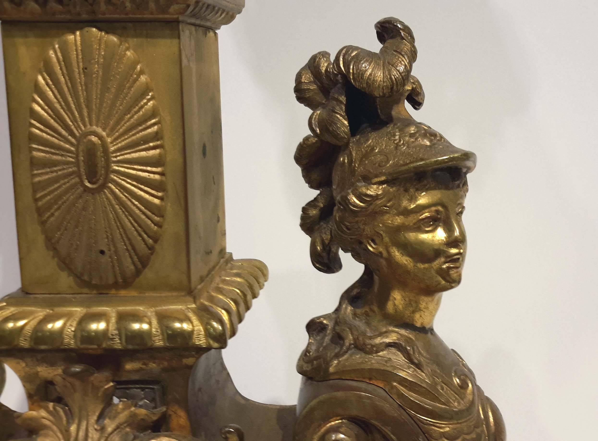 Pair of Louis XIV Style Gilt Bronze Fireplace Chenets, 19th Century 4