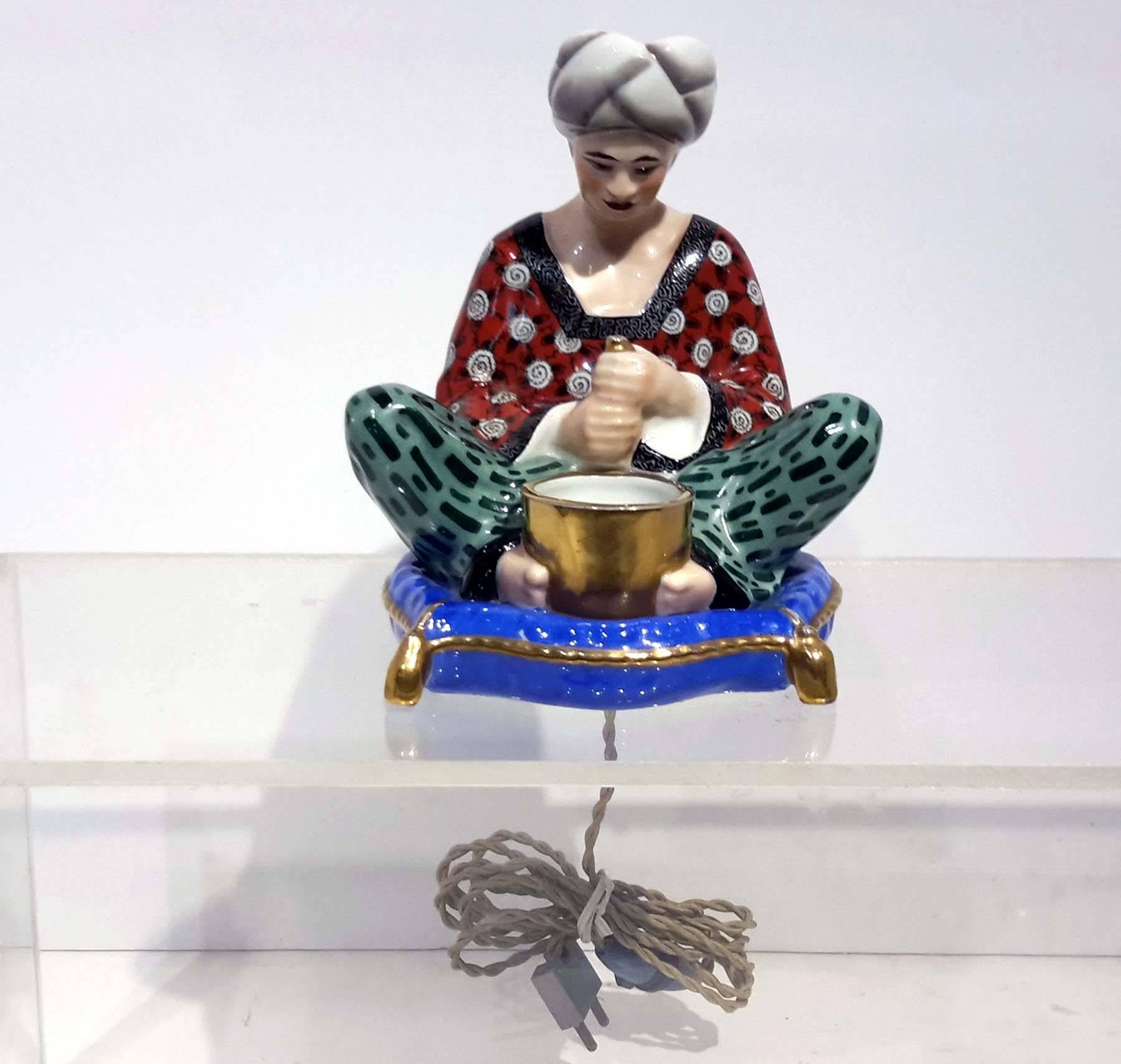Porcelain Rare Limoges France Orientalist Art Deco Perfume Lamp, 1920s
