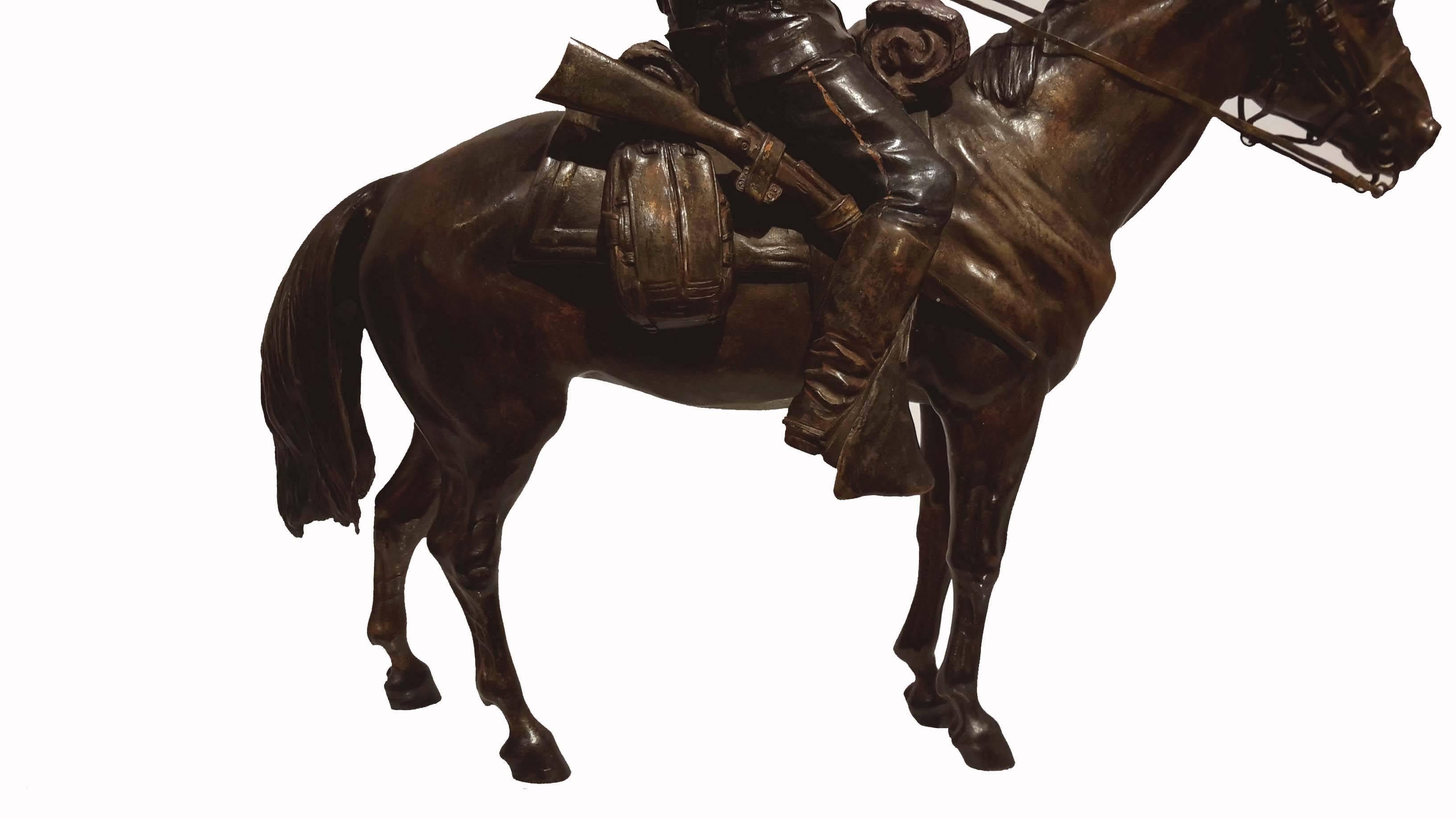 Polychromed Carl Kauba, Poly-Chromed Bronze U.S. Soldier on Horse, circa 1900