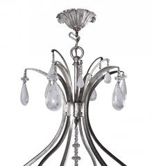 Large Six-Light Silver Leafed Rock Crystal Chandelier