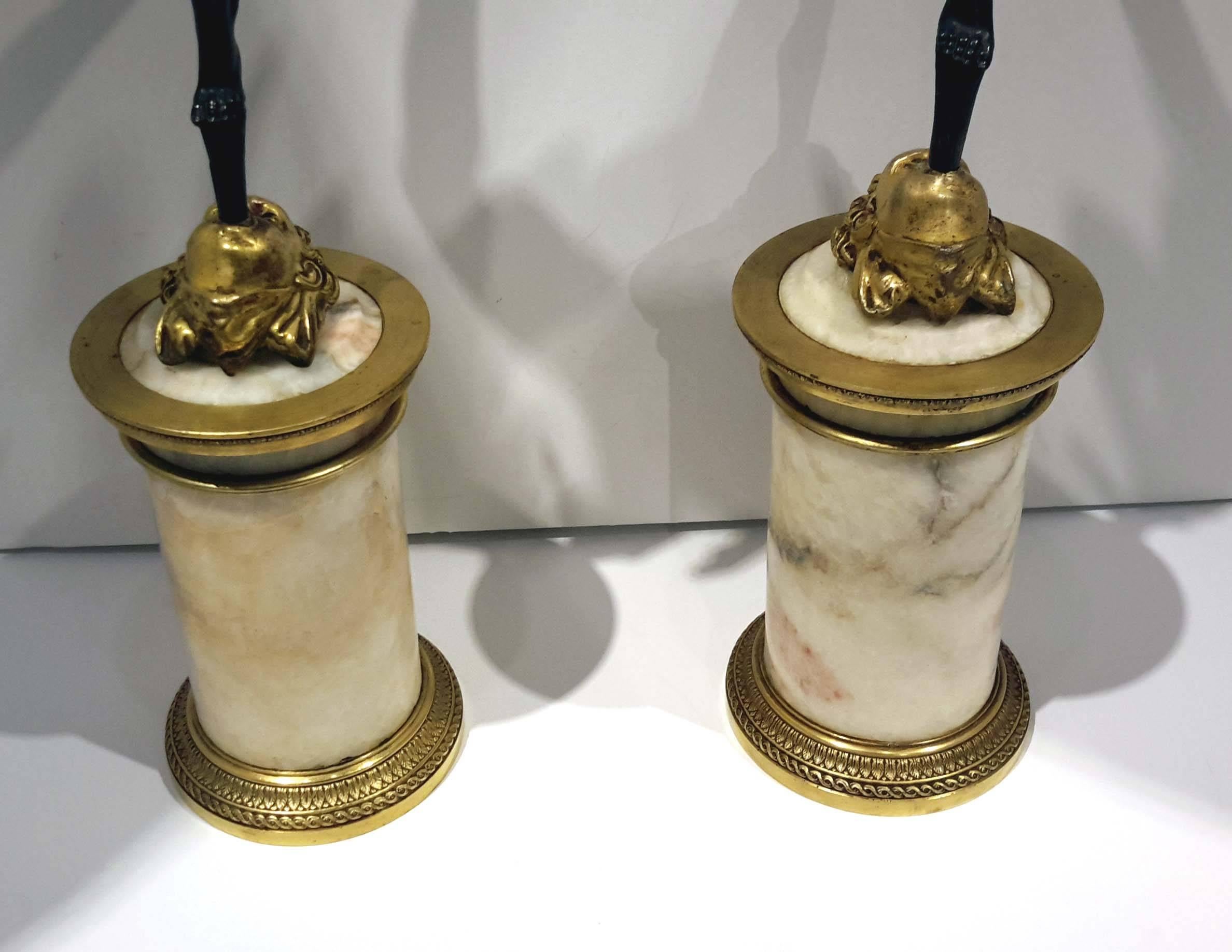 Pair of Italian Bronze Figural Candleholders on Blue John Bases, circa 1820 3