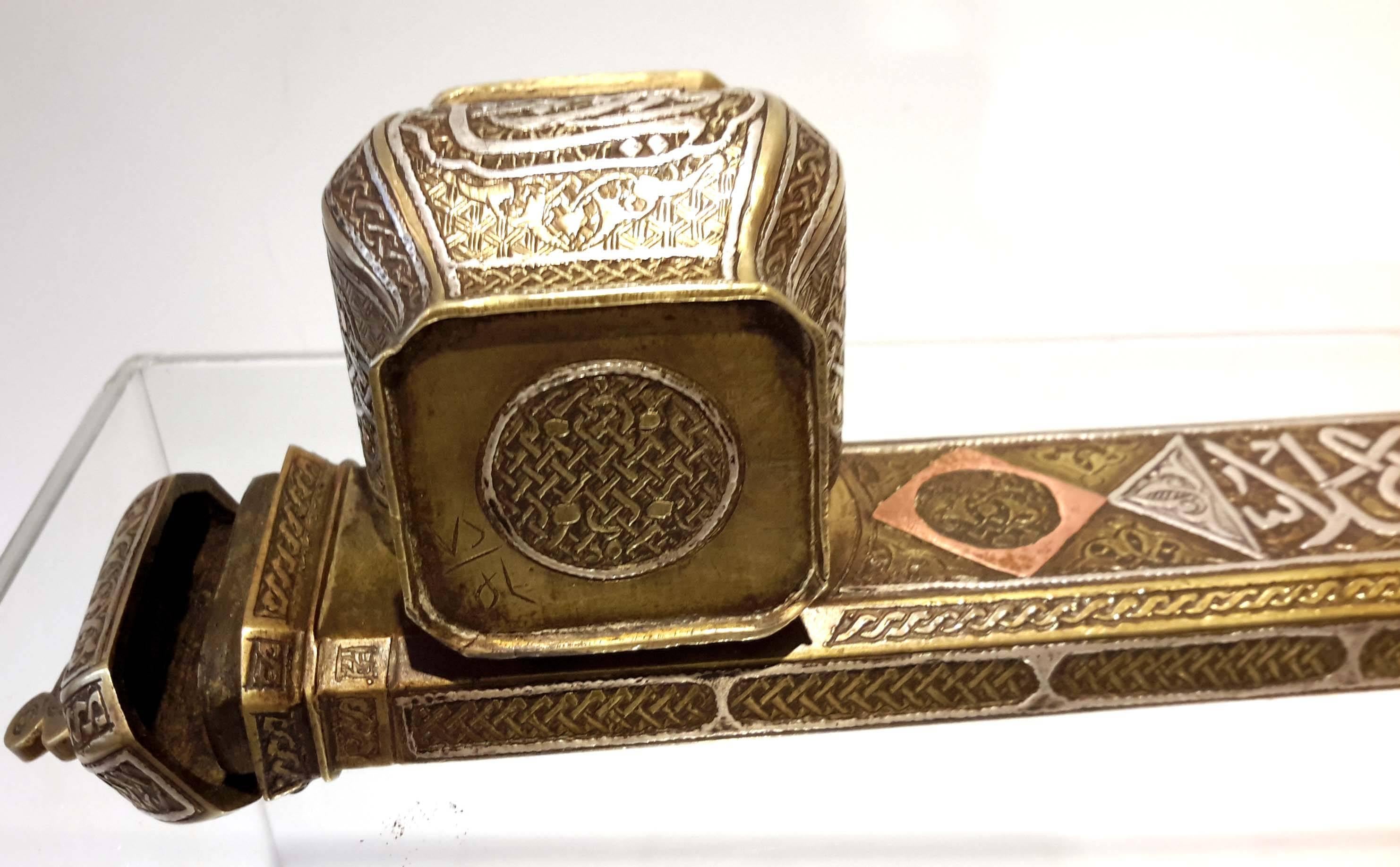 Great quality Mamluk style, silver and copper inlaid brush and ink holder 