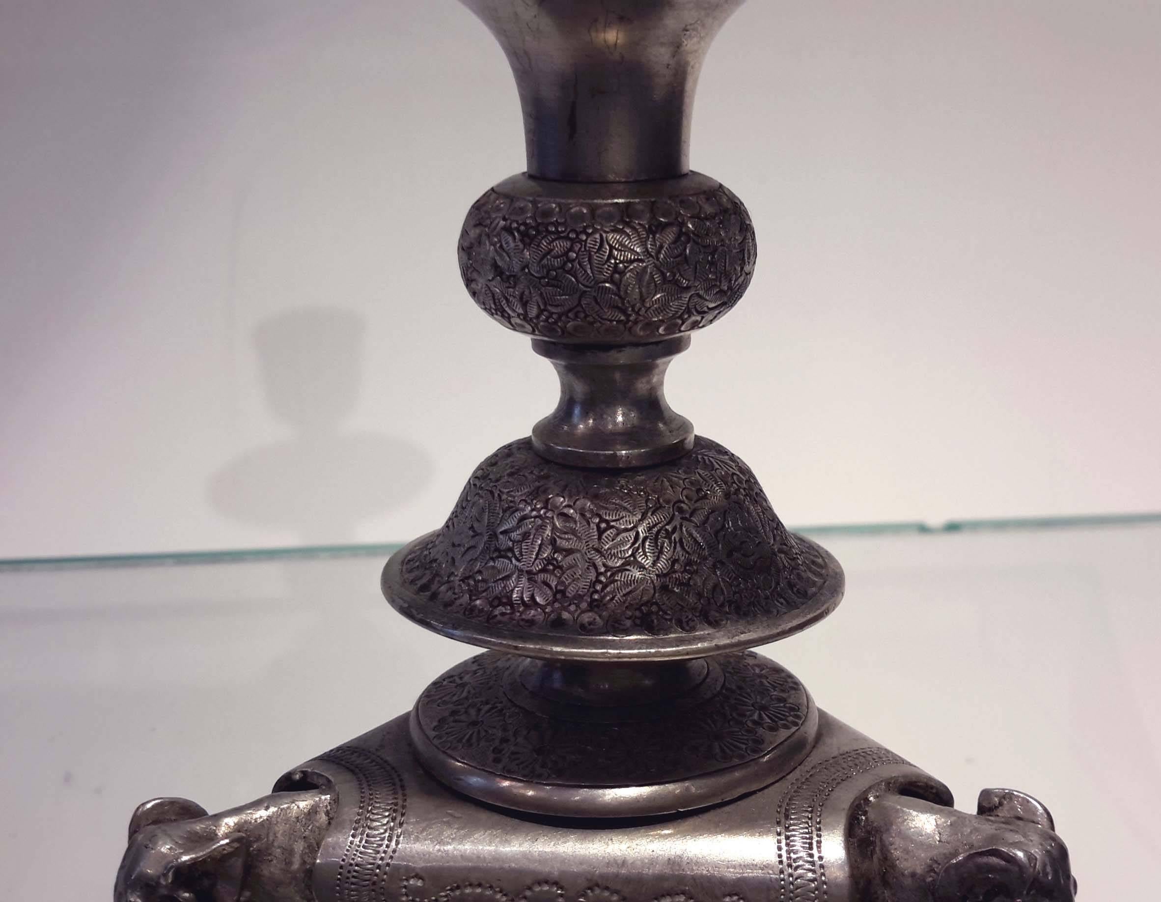 Rare 19th Century Austrian Silvered Bronze Inkwell and Candlestick Set 4