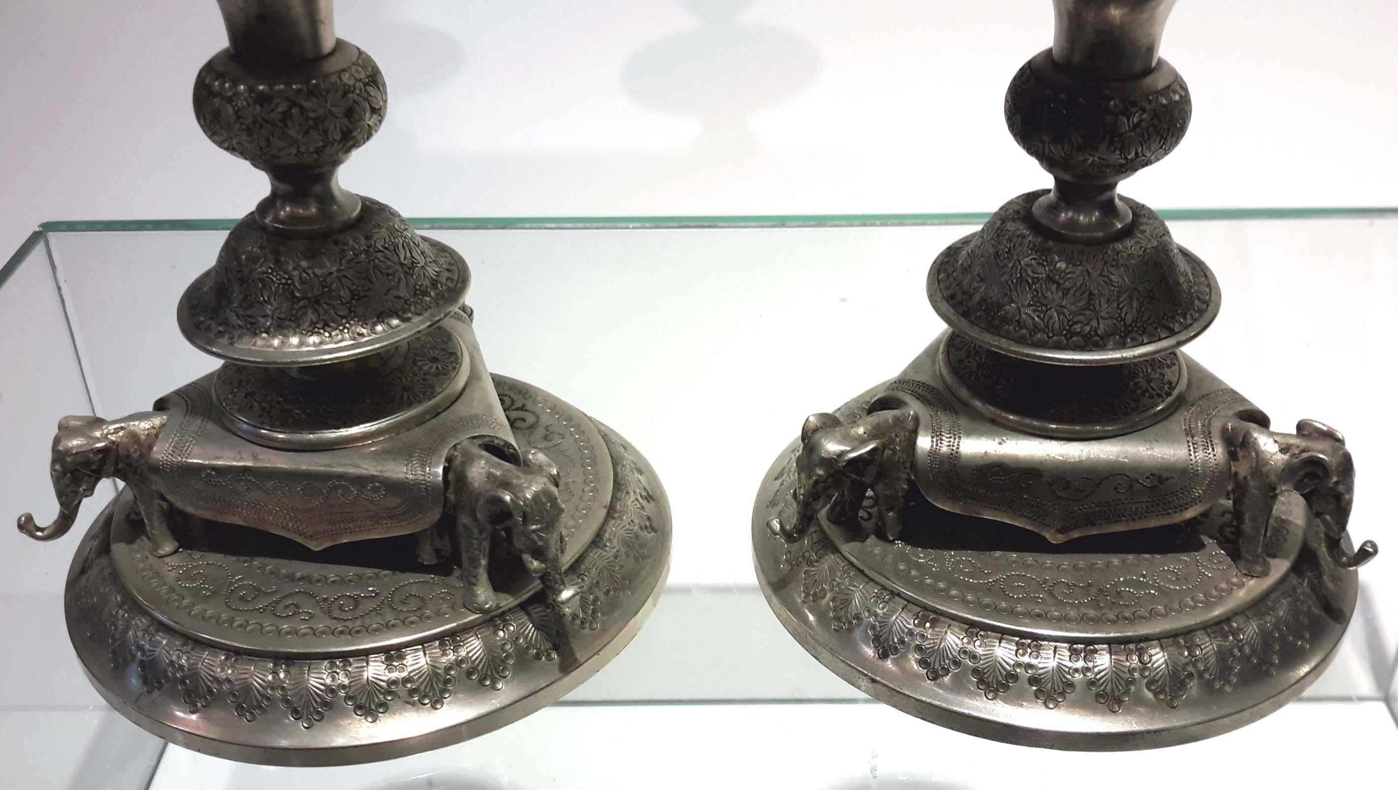 Rare 19th Century Austrian Silvered Bronze Inkwell and Candlestick Set 3