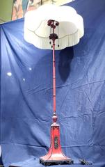 Rare Edward F. Caldwell & Co, Chinoiserie Red Lacquered Bronze Floor Lamp