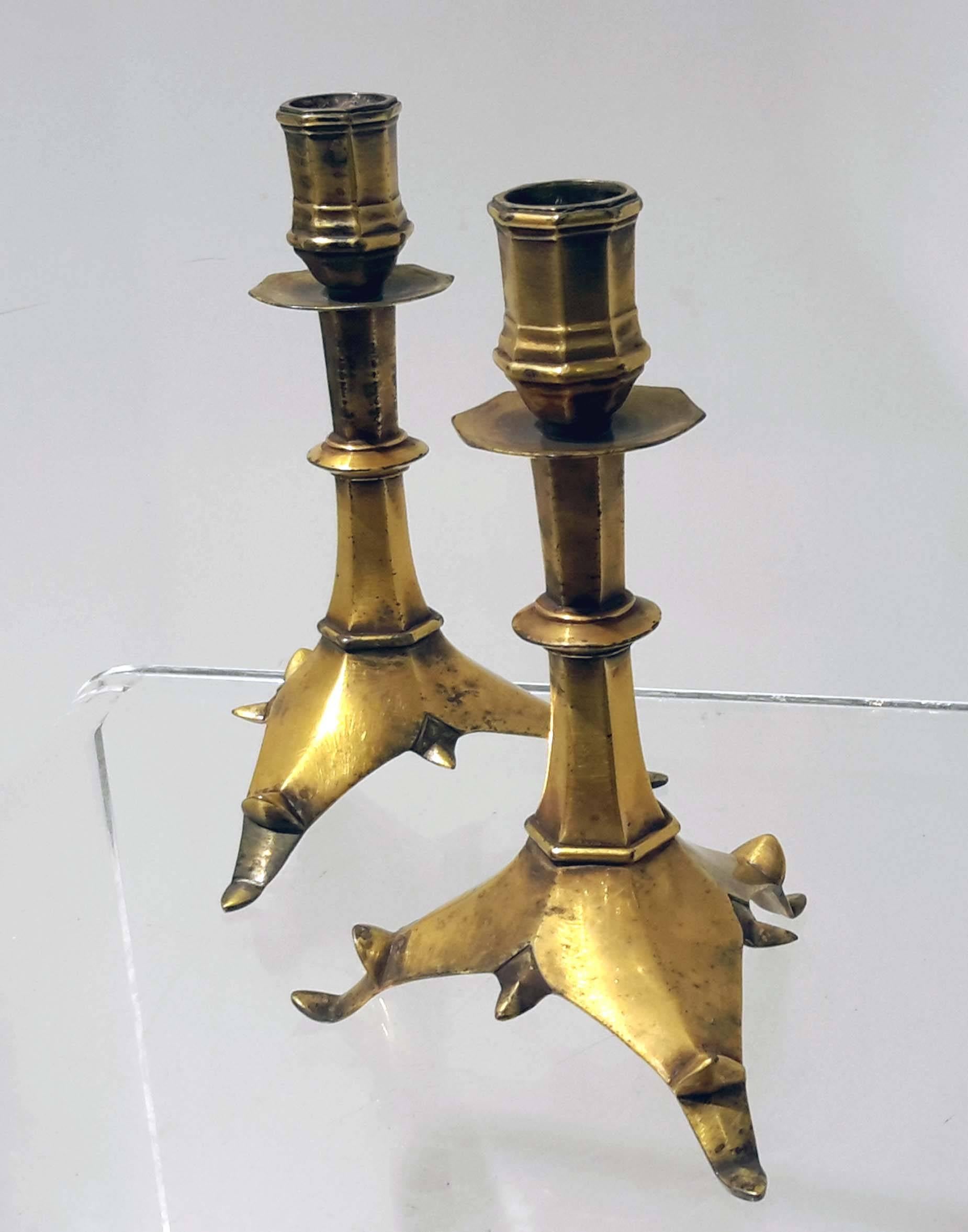 Gilt Pair of French Gothic Candlesticks Retailed by Tiffany & Co., 19th Century