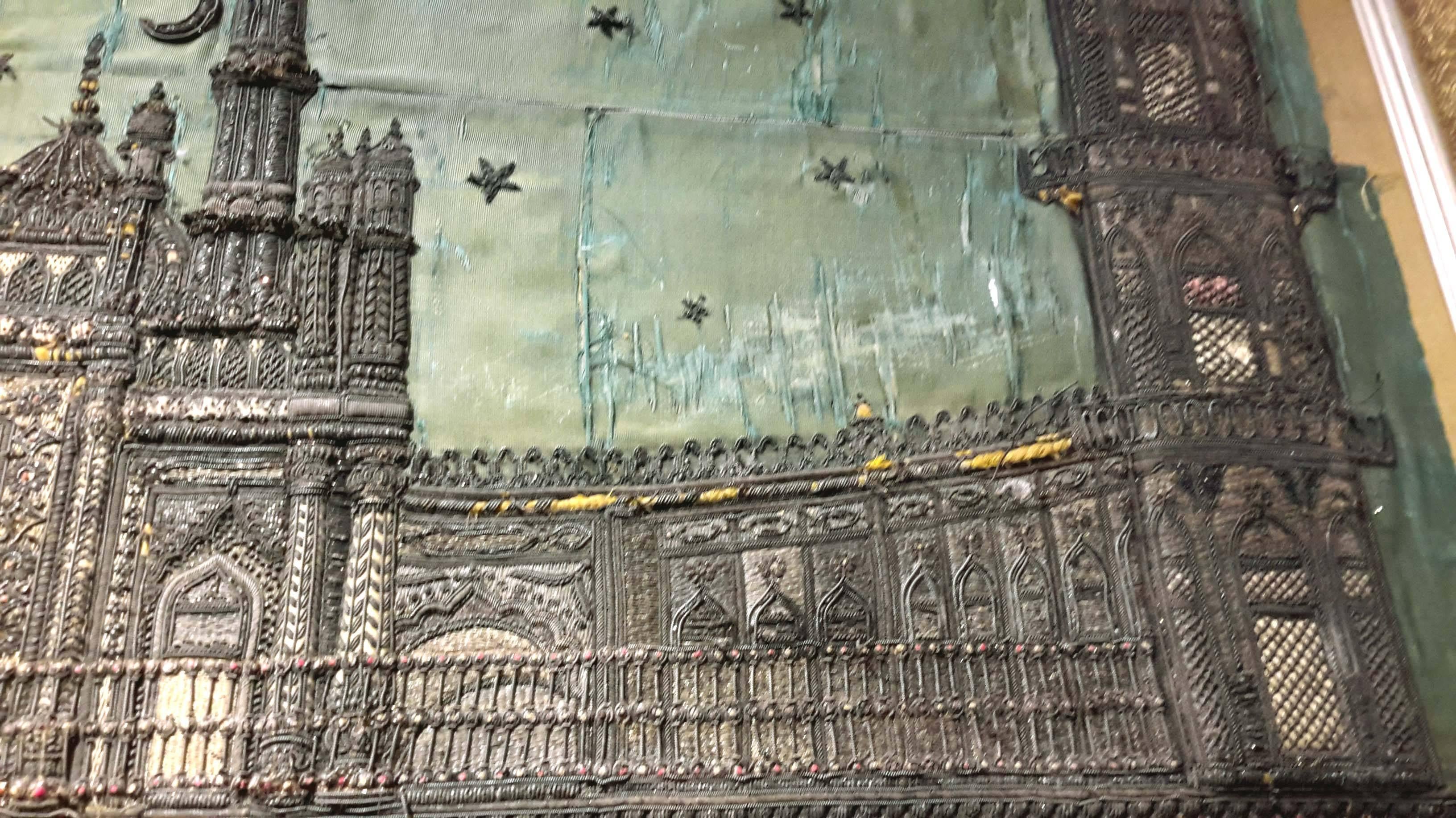 Superb Turkish Silver Embroidered Textile of Islamic Mosque 5