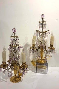 Pair of 19th Century Gilt Bronze, Crystal and Amethyst Quartz French Candelabras