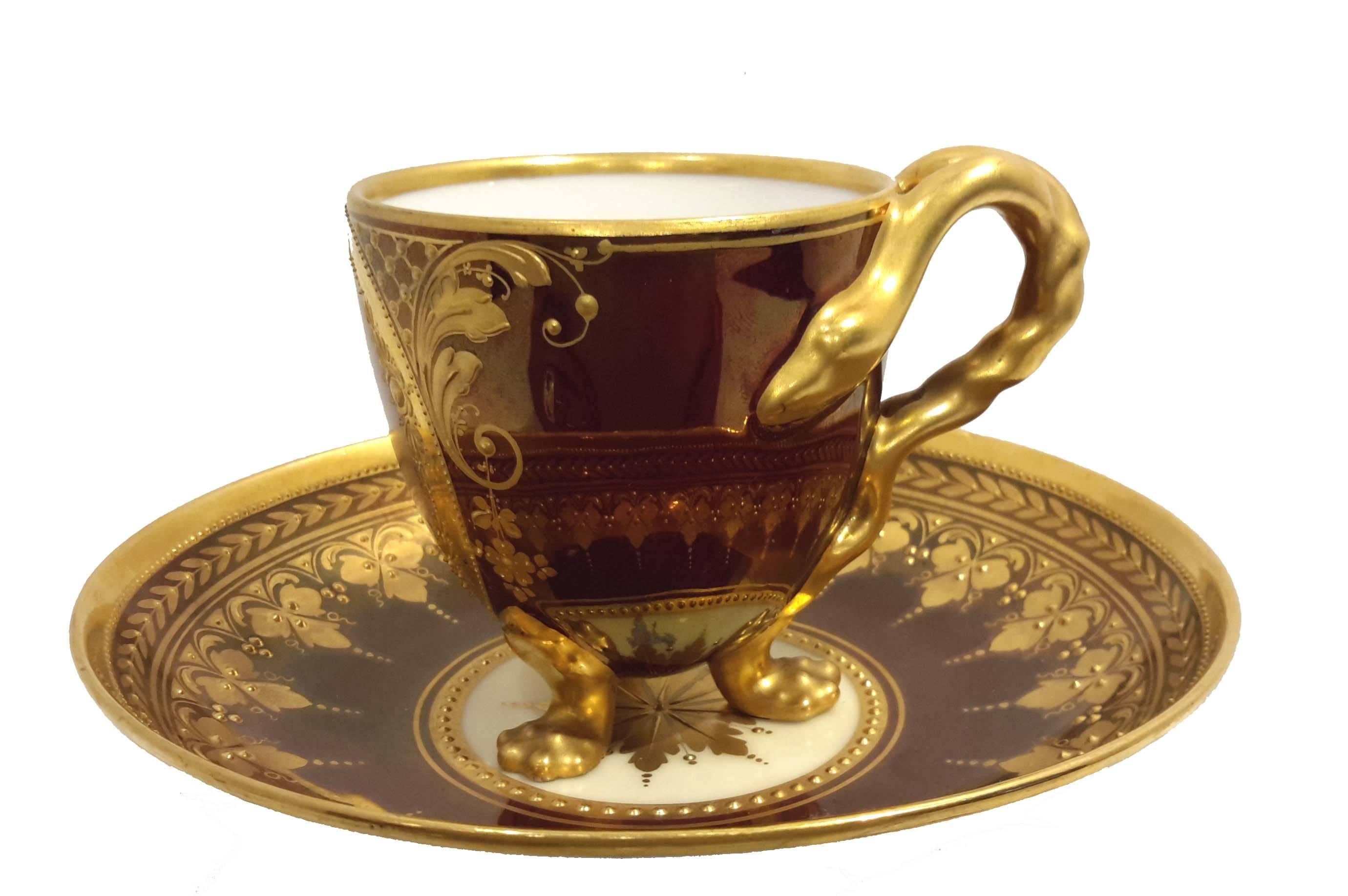 Austrian Royal Vienna Porcelain Portrait Demitasse Cup and Saucer, Austria, circa 1890