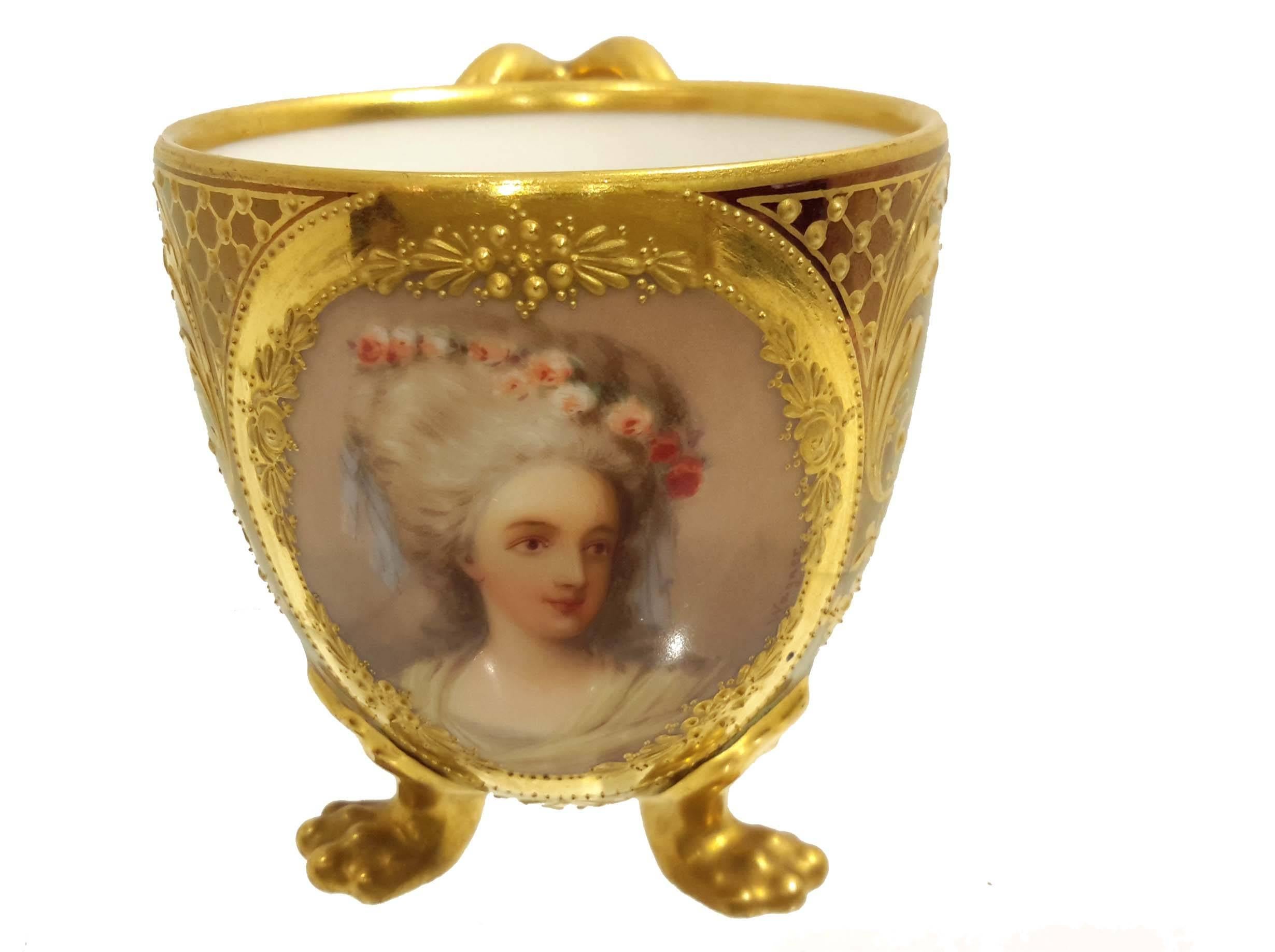 19th Century Royal Vienna Porcelain Portrait Demitasse Cup and Saucer, Austria, circa 1890