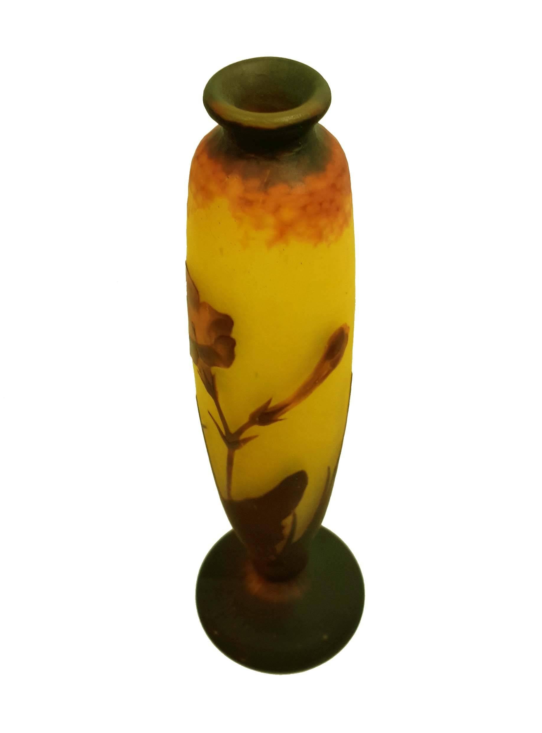 French Daum Nancy Glass Cameo Vase Tapered Autumn Floral For Sale