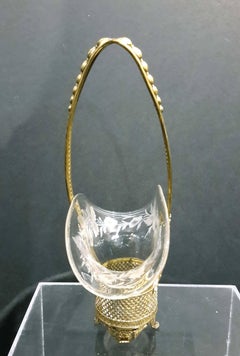 French Crystal and Gilt Bronze Basket Vase, circa 1900