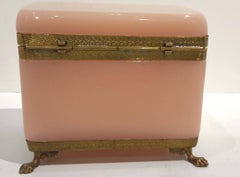 Large Pale Pink Opaline Glass Bronze Mounted Trinket Box