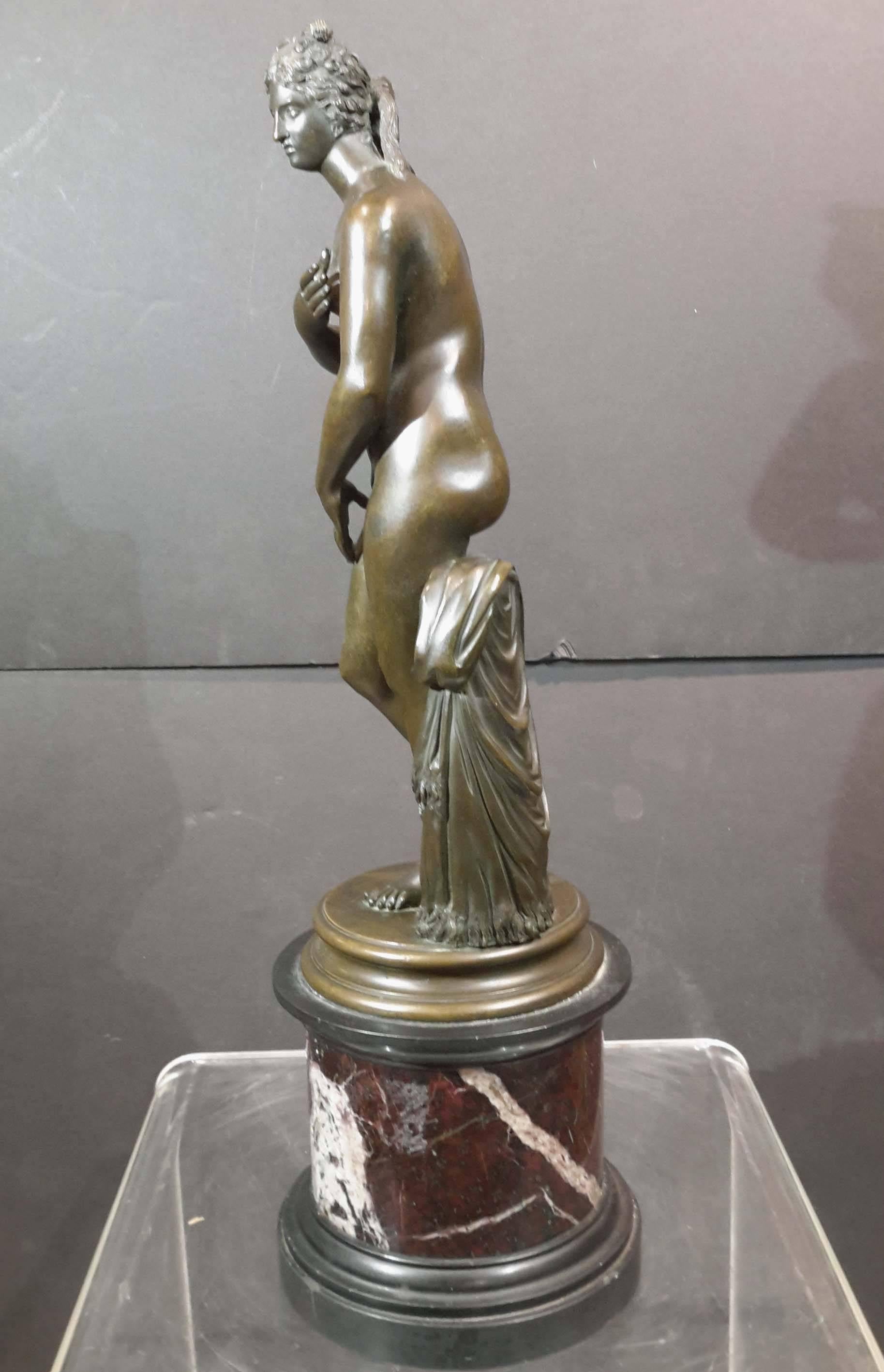 Italian Grand Tour Bronze Figure of Greek Goddess on Marble Base, 19th Century For Sale