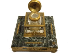 Napoleonic Marble, Gilt Bronze and Crystal Inkwell, 19th Century