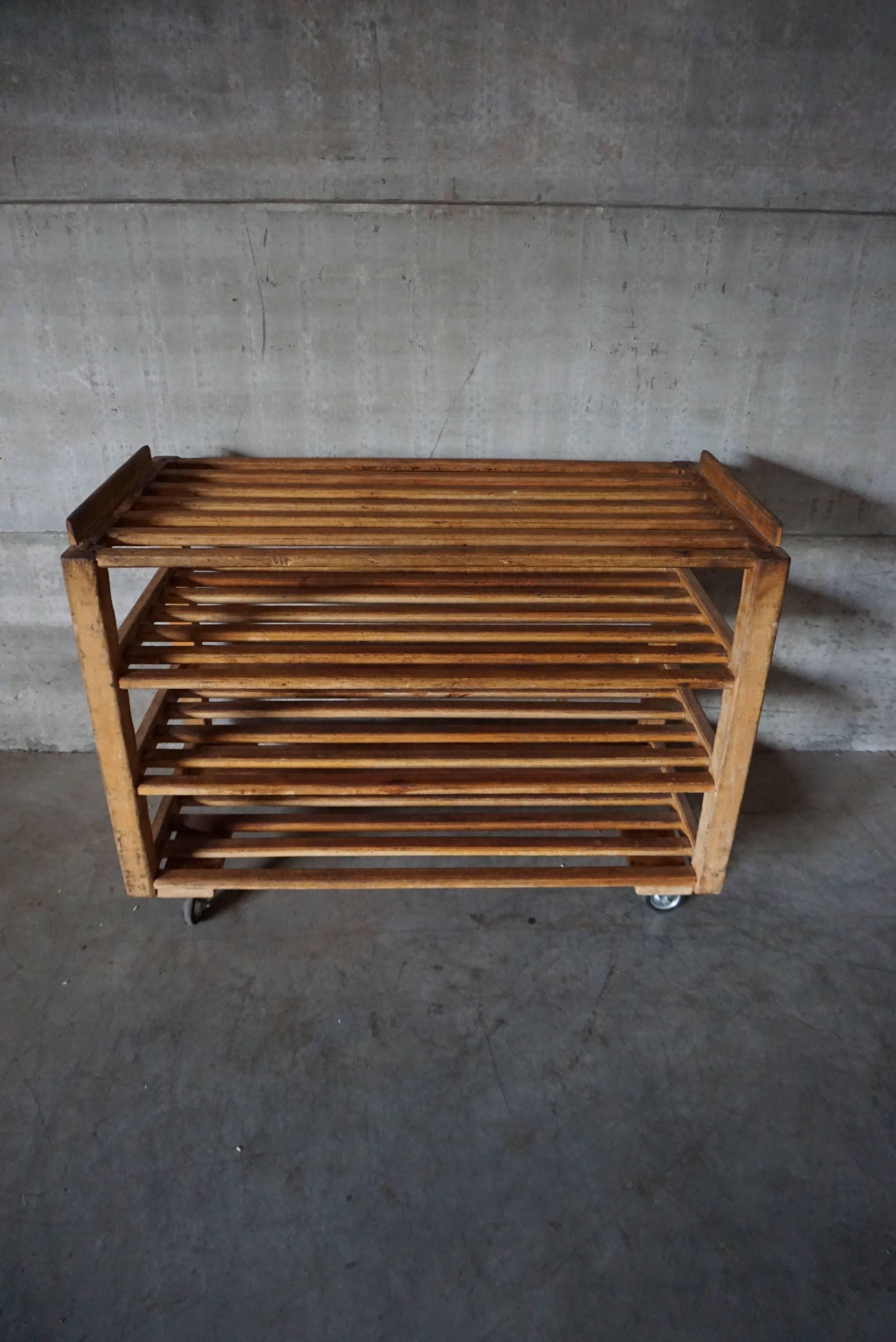 Wood French Industrial Vintage Bakery Rack Cart, 1950s