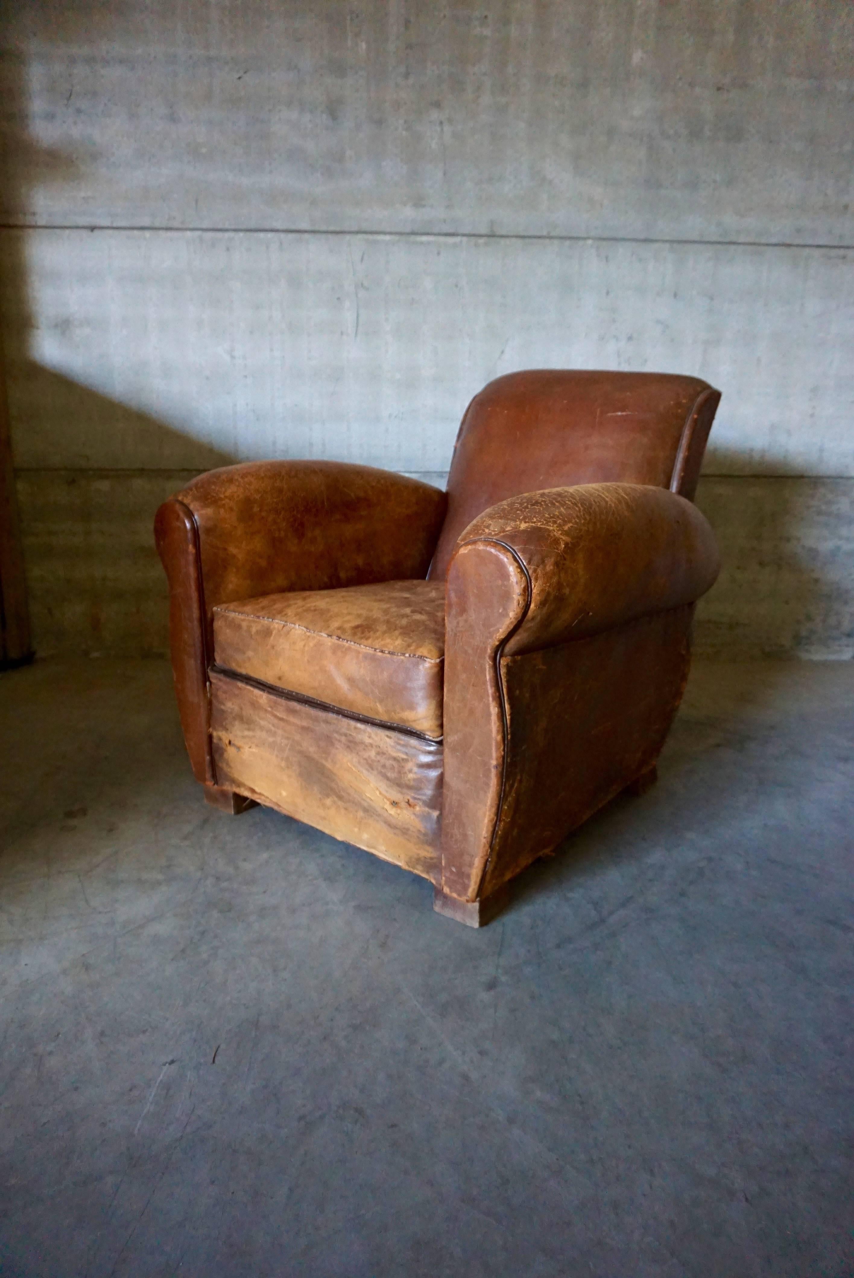 distressed leather chair