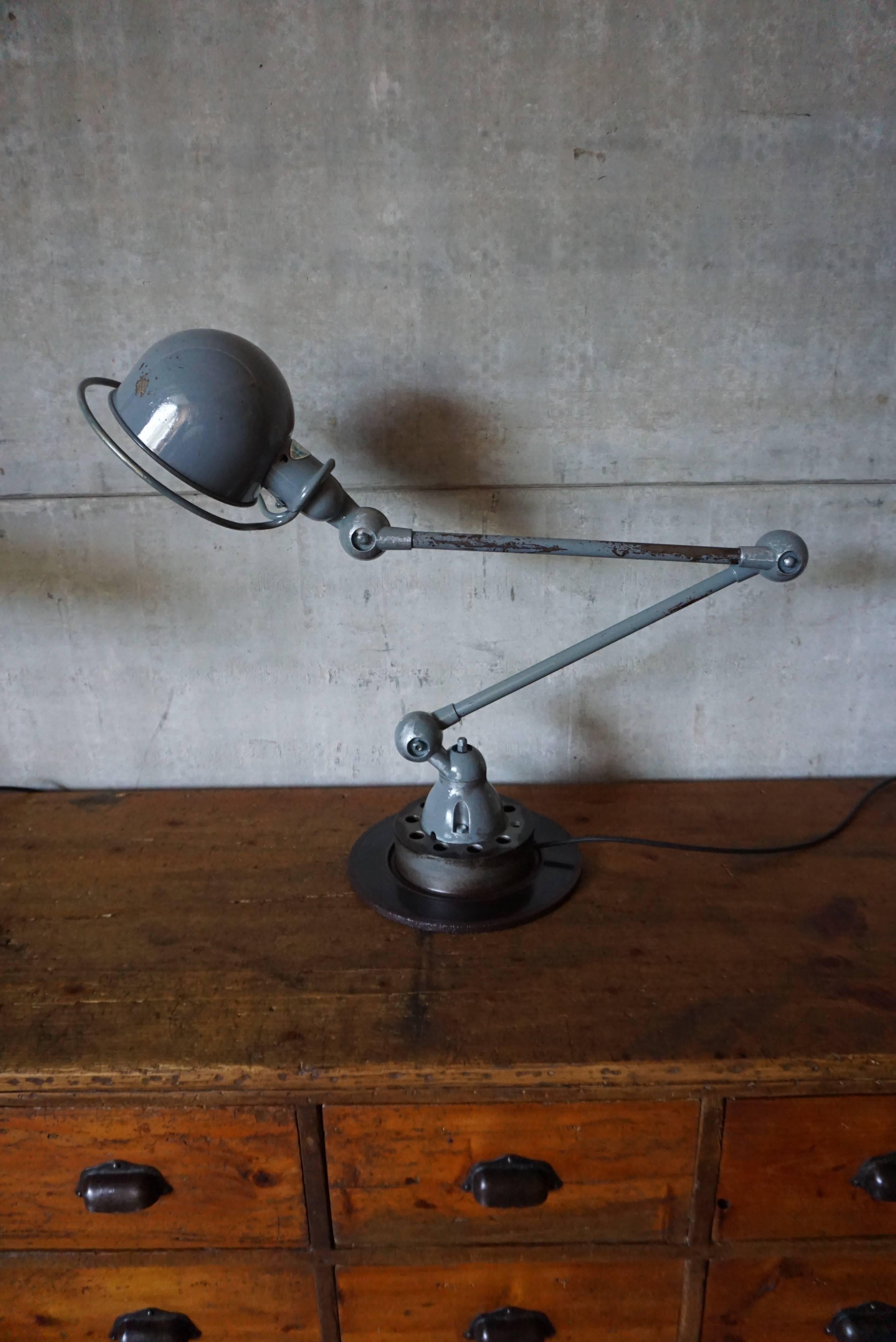 French Industrial Two-Armed Grey Lamp by Jieldé
