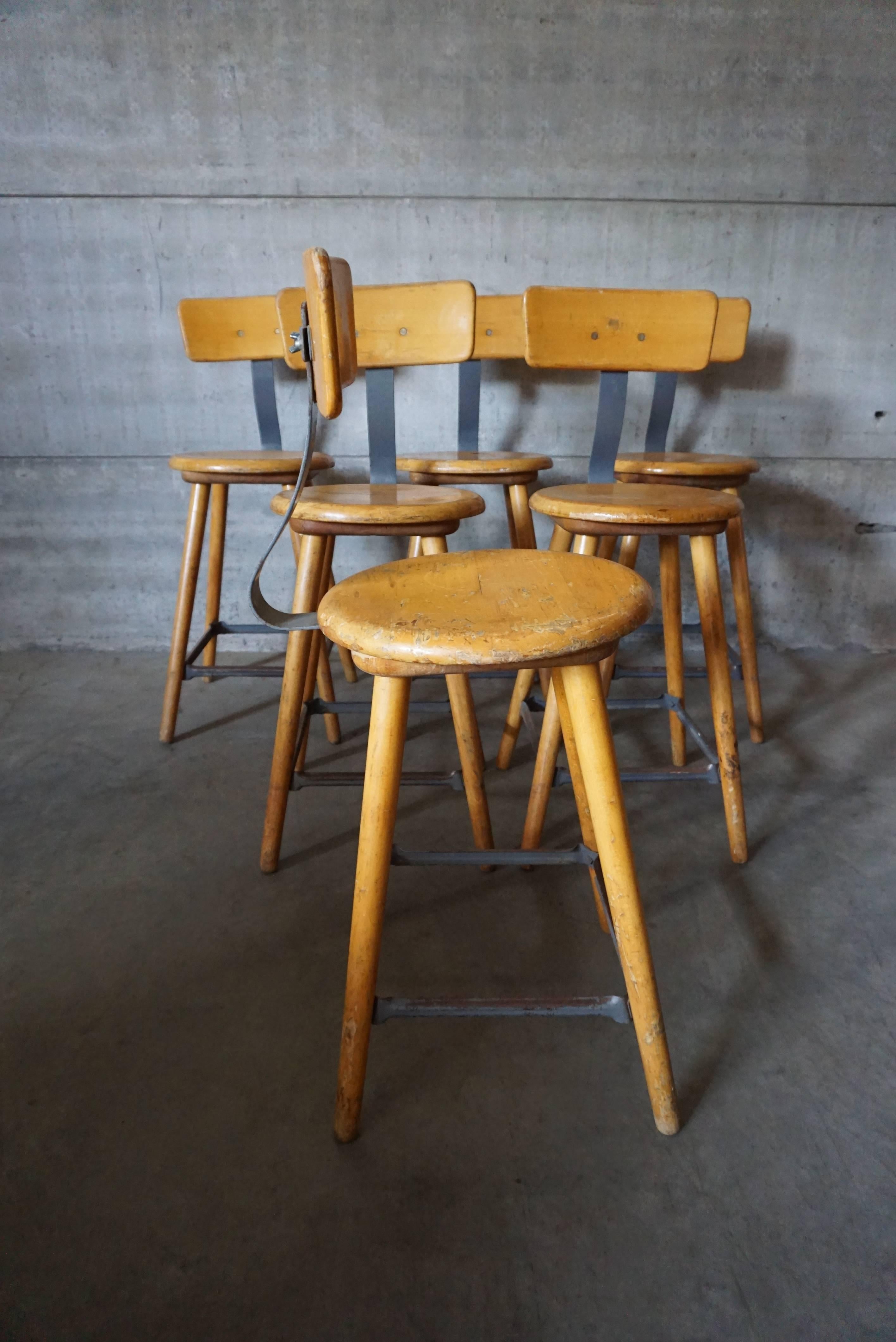 German Industrial Workshop Chair / Bar Stool In Good Condition In Nijmegen, NL
