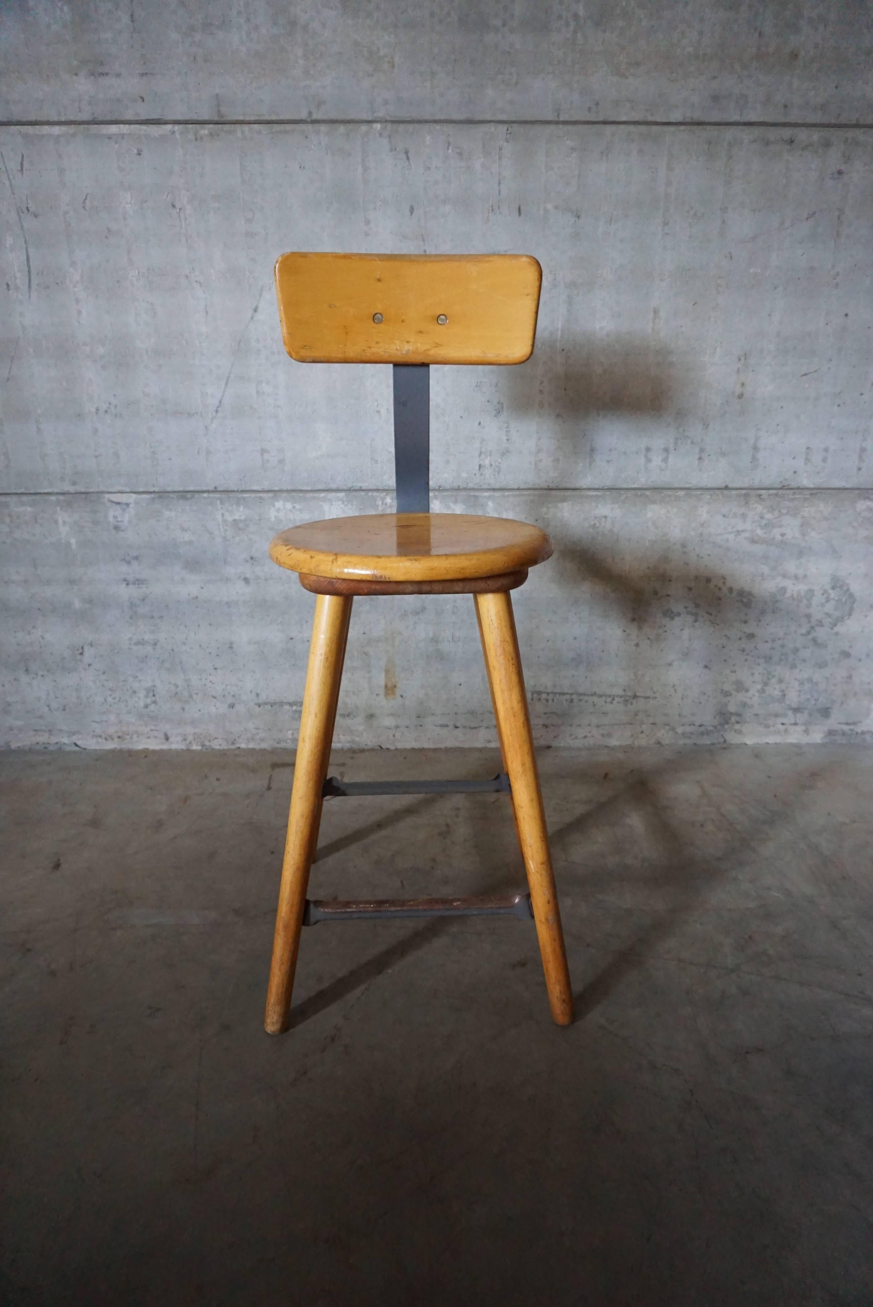 20th Century German Industrial Workshop Chair / Bar Stool