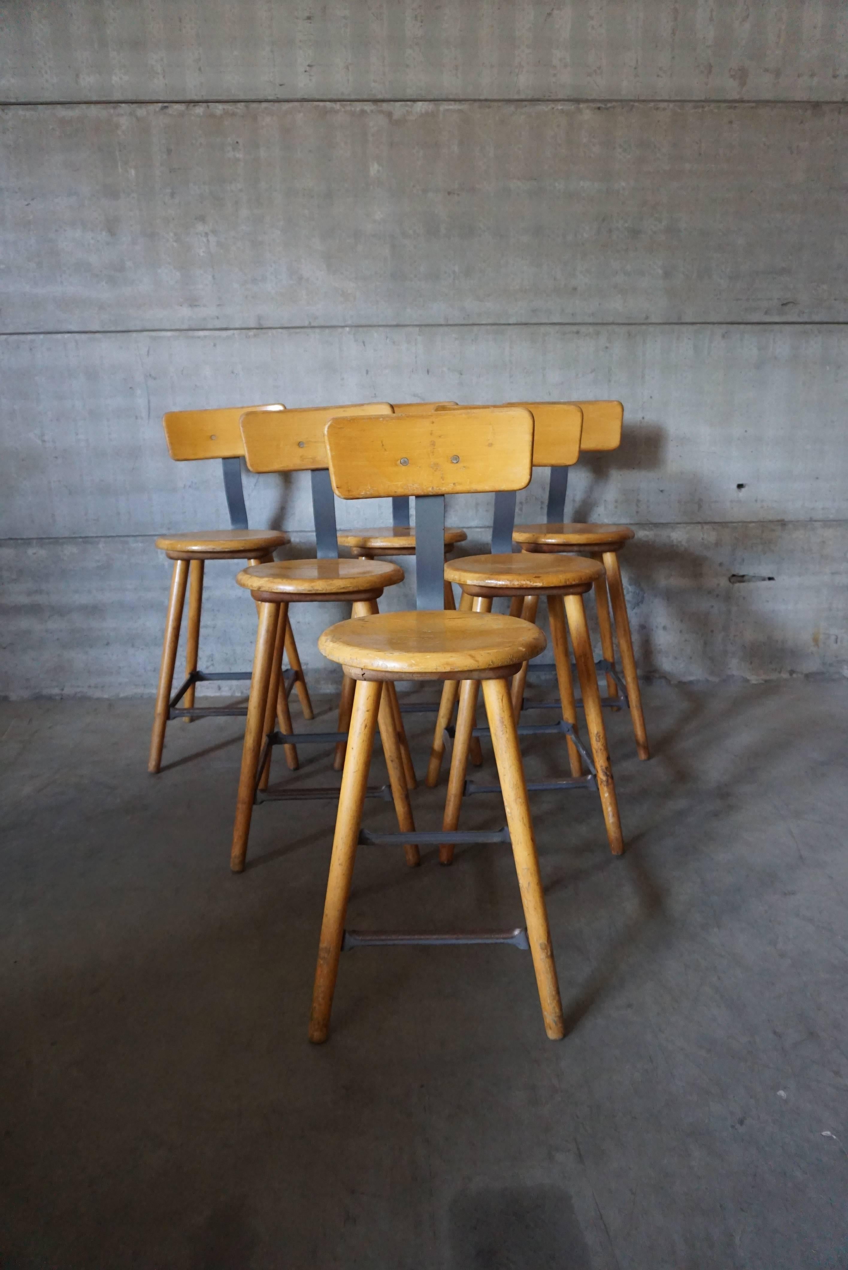 Wood German Industrial Workshop Chair / Bar Stool