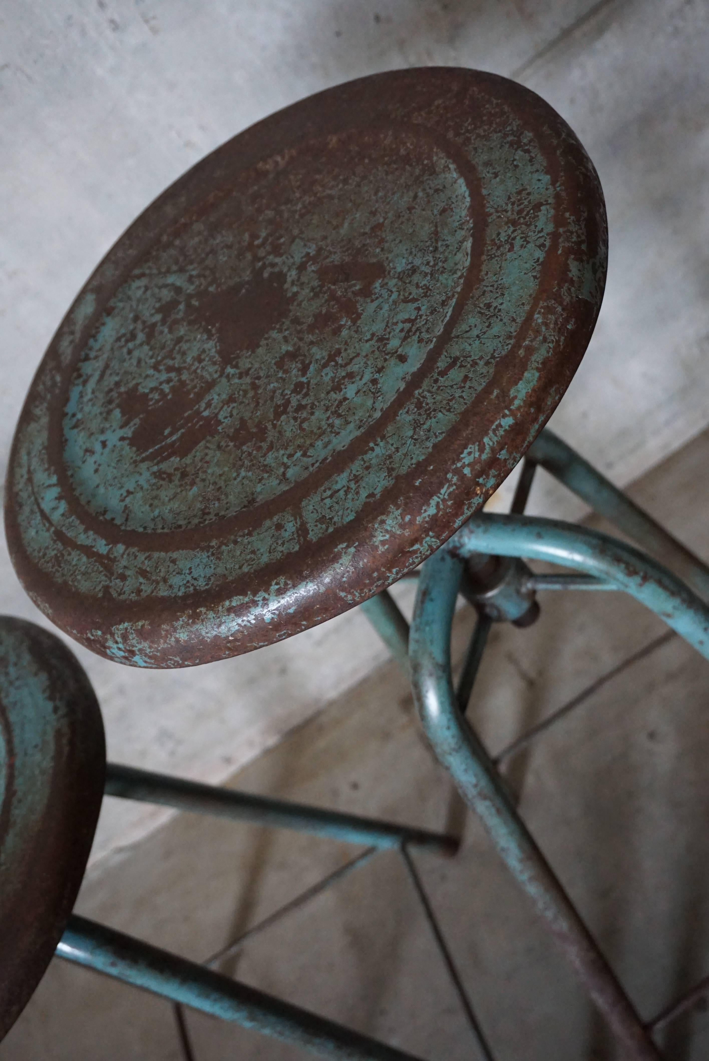 Pair of French Vintage Industrial Adjustable Stools 2