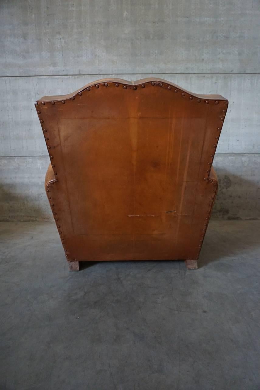 20th Century Art Deco French Cognac Leather Club Chair, 1940s