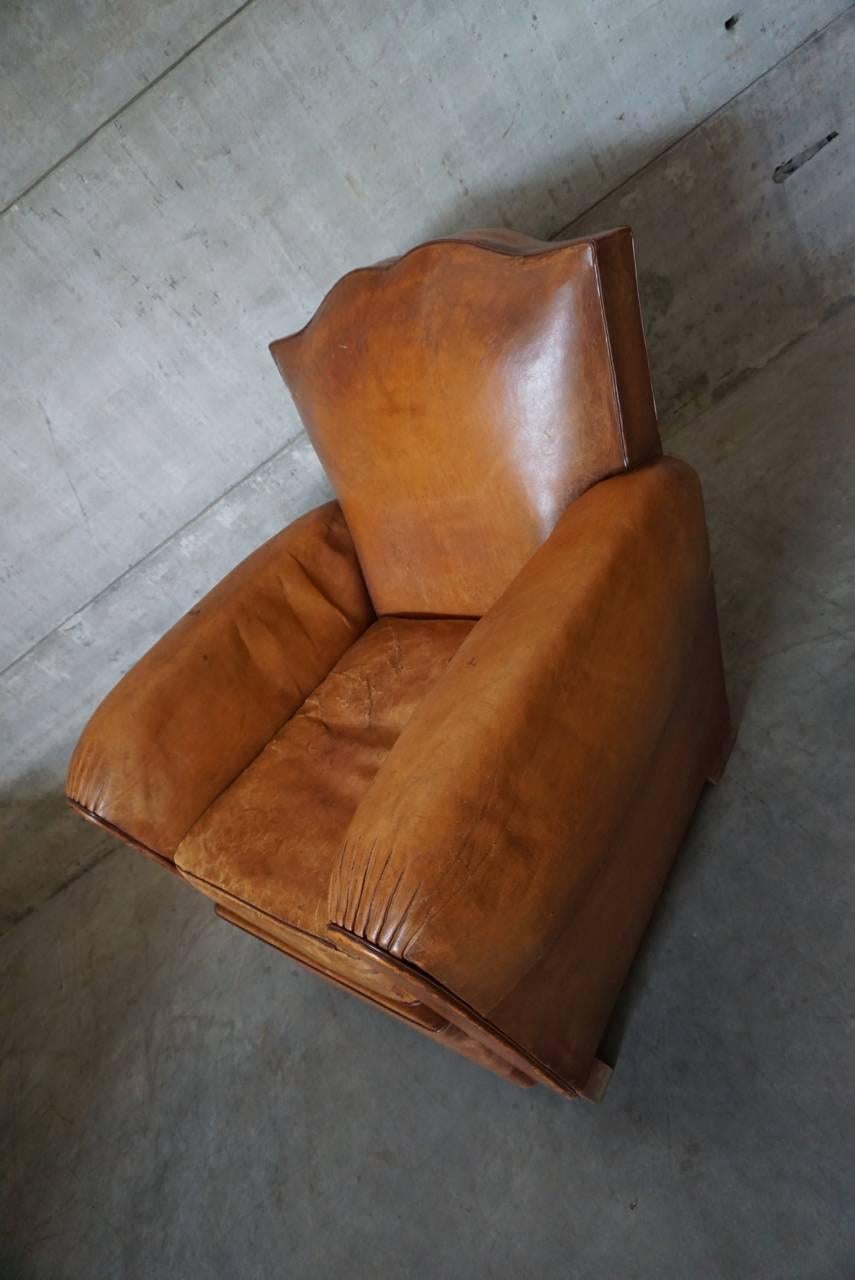 Art Deco French Cognac Leather Club Chair, 1940s 3