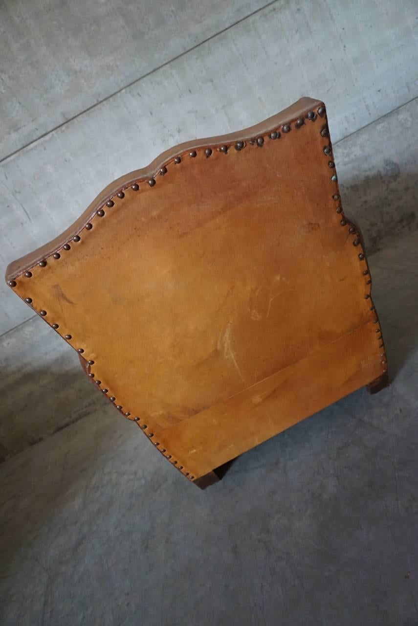 Art Deco French Cognac Leather Club Chair, 1940s 2