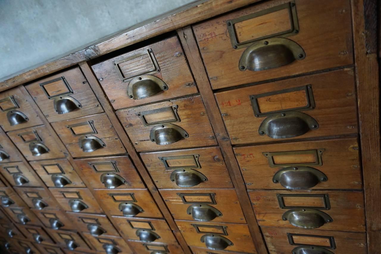 Vintage French Large Pine Apothecary Bank of Drawers 1