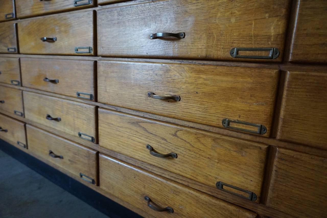 20th Century Vintage German Oak Apothecary Bank of Drawers, 1950s