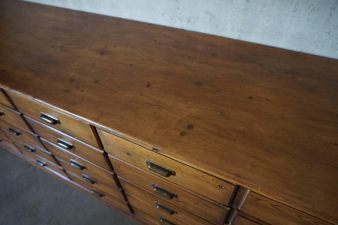 20th Century Vintage German Pine Apothecary Bank of Drawers, 1930s