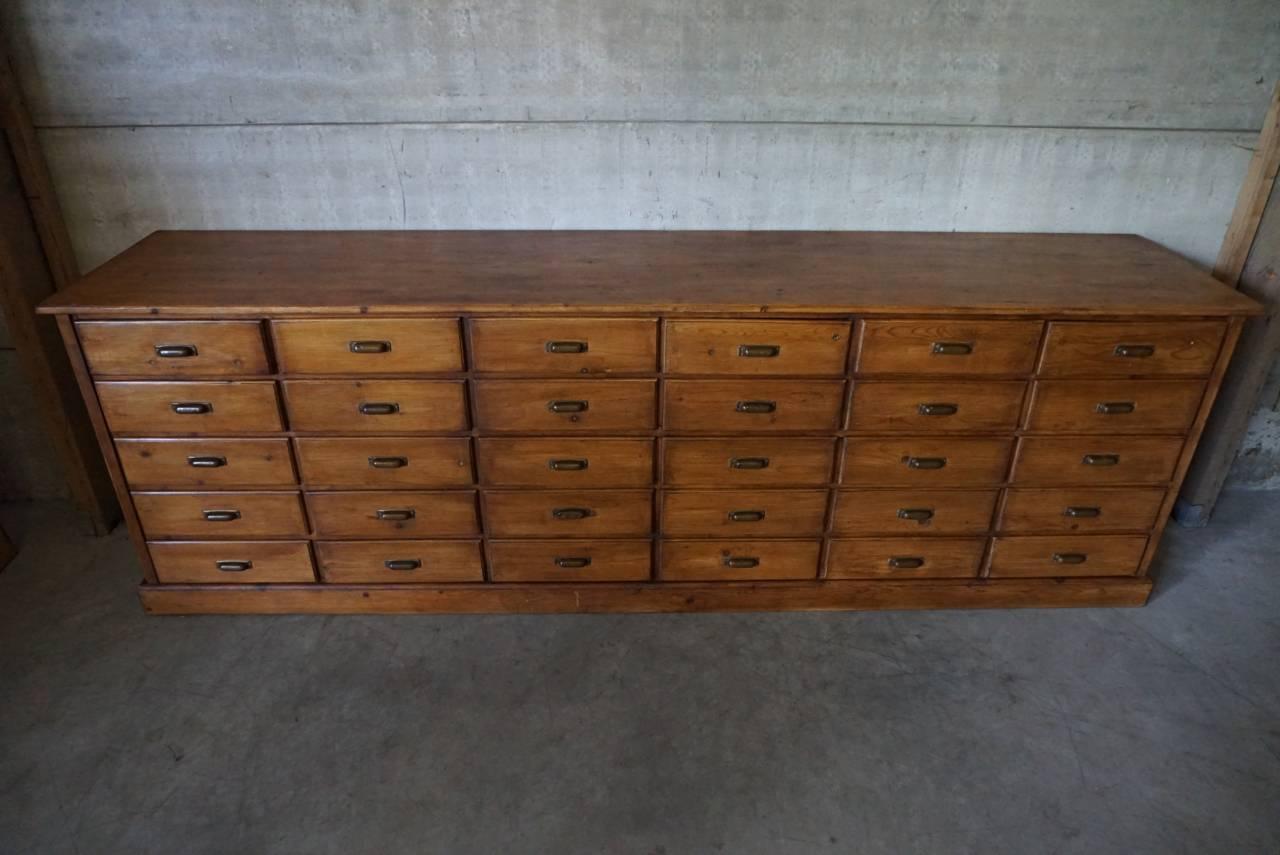 Vintage German Pine Apothecary Bank of Drawers, 1930s 5