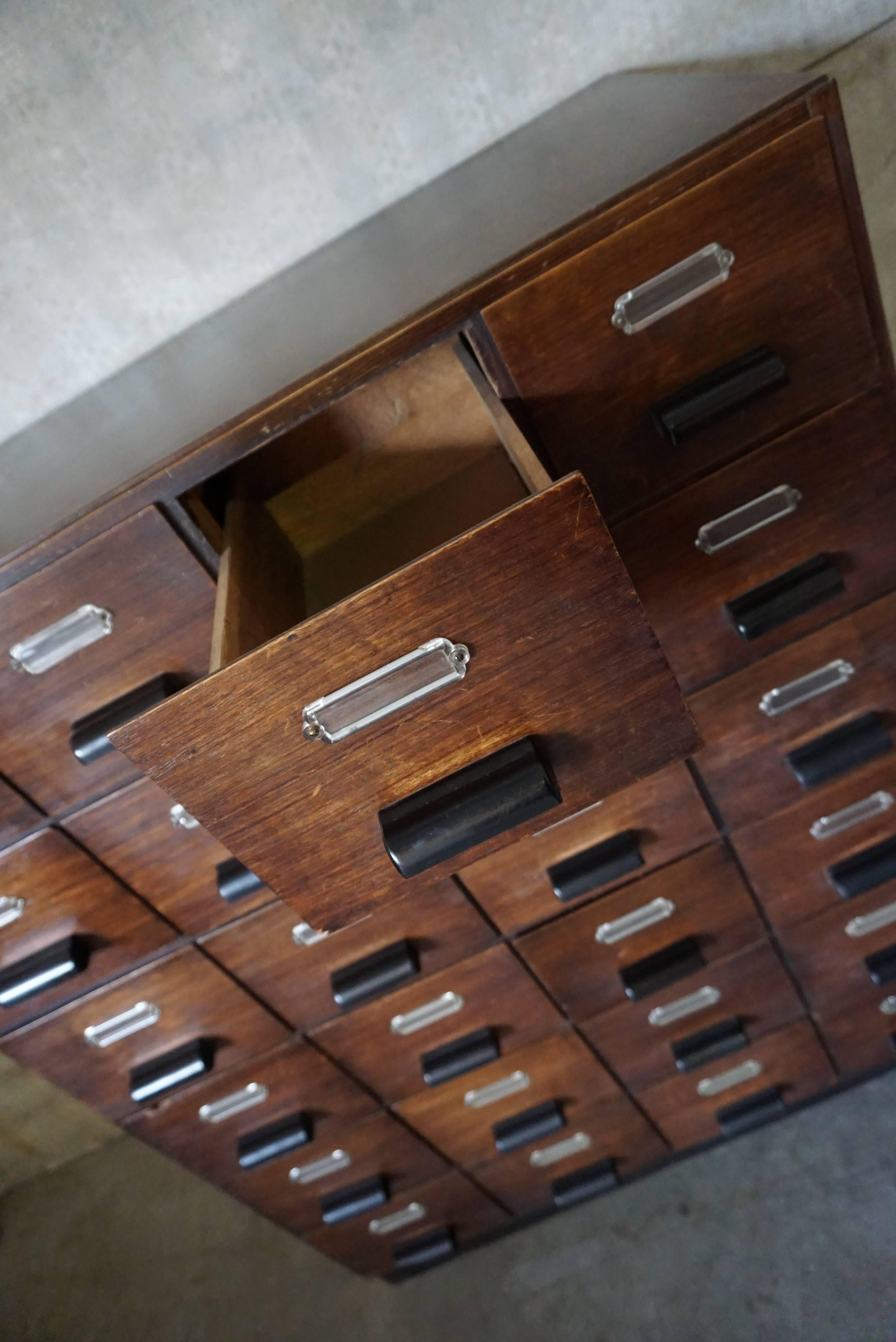 Dutch Industrial Oak Filing Cabinet, 1950s