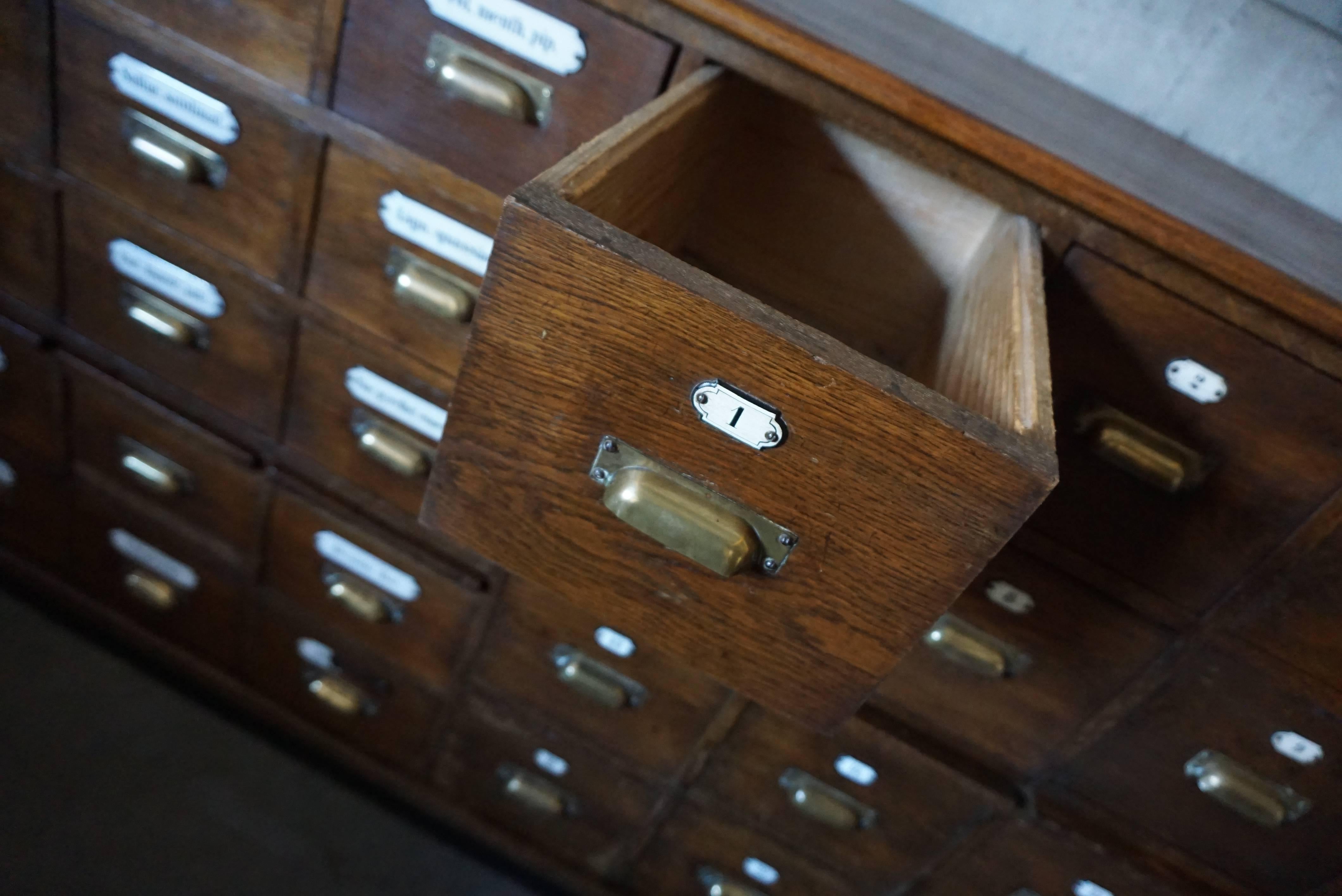 Industrial Dutch Oak Apothecary Bank of Drawers, 1900s