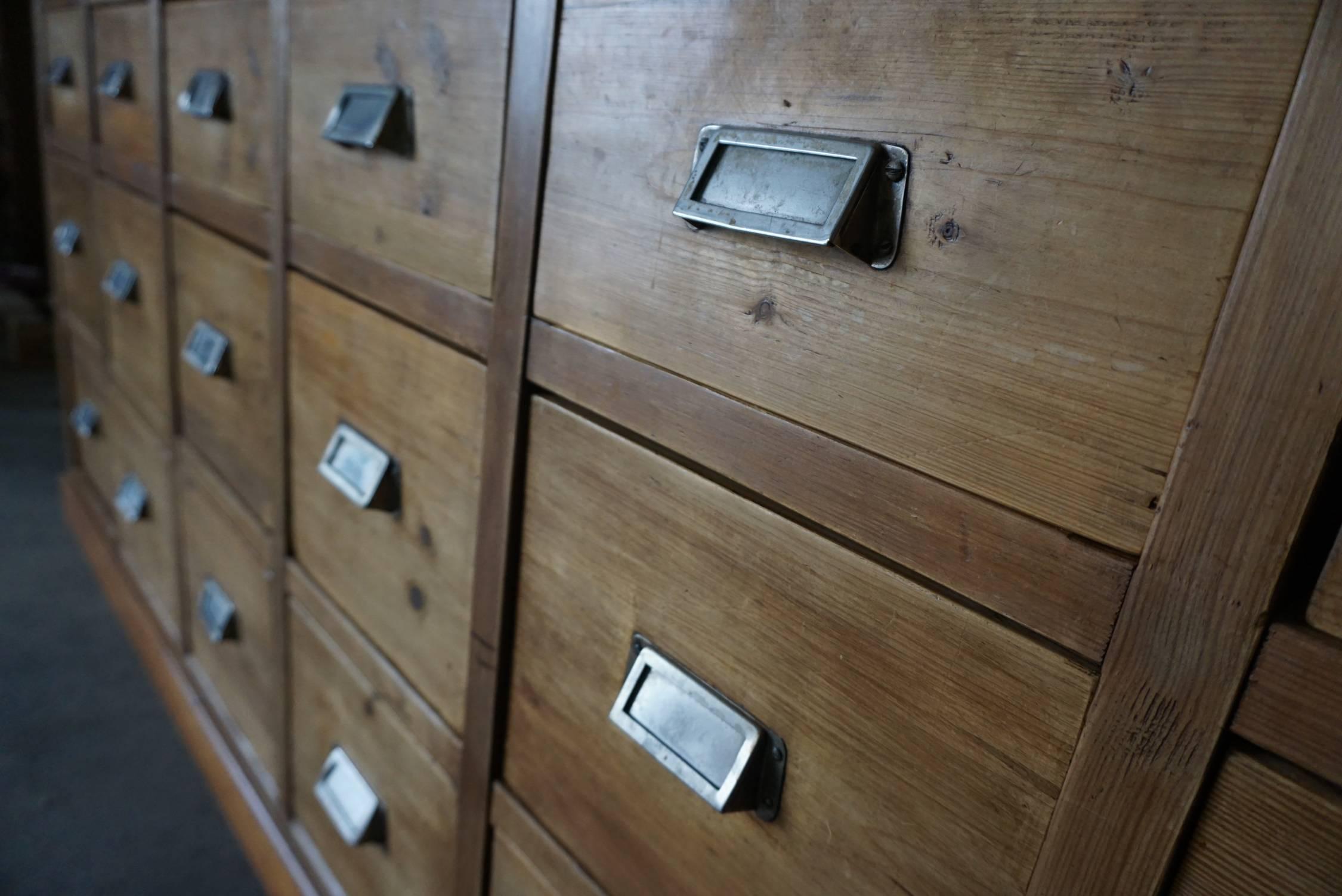 20th Century German Pine Apothecary Bank of Drawers, 1950s