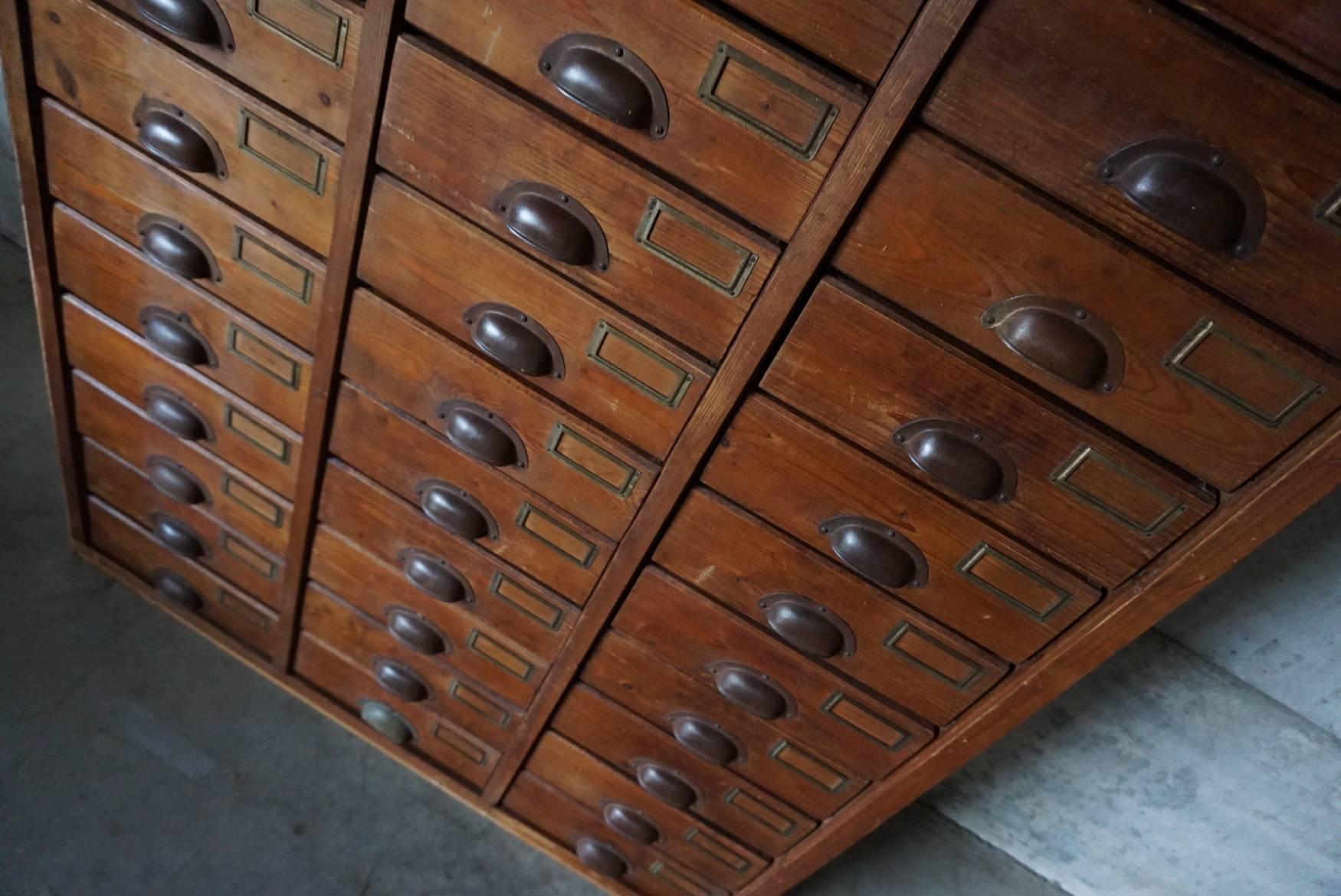 20th Century German Pine Apothecary Bank of Drawers, 1930s