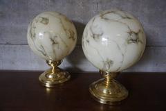 Brass and Glass Art Deco Table Lamps, Set of Two