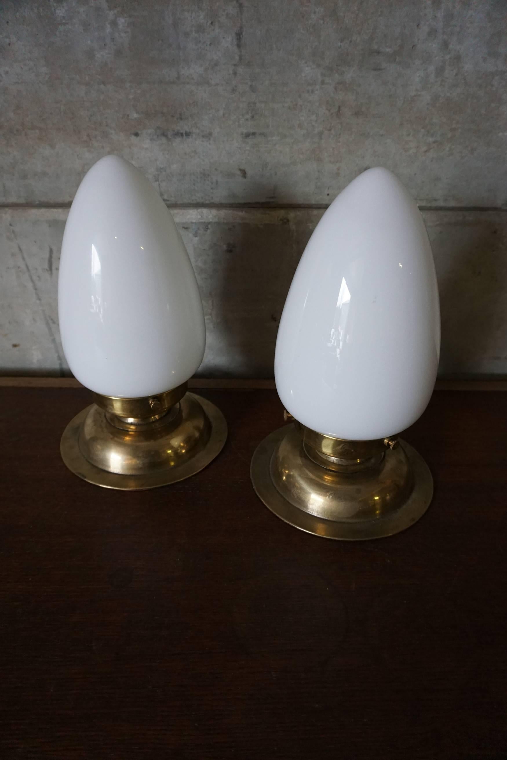 Brass and Glass Art Deco Table Lamps, Set of Two In Good Condition In Nijmegen, NL