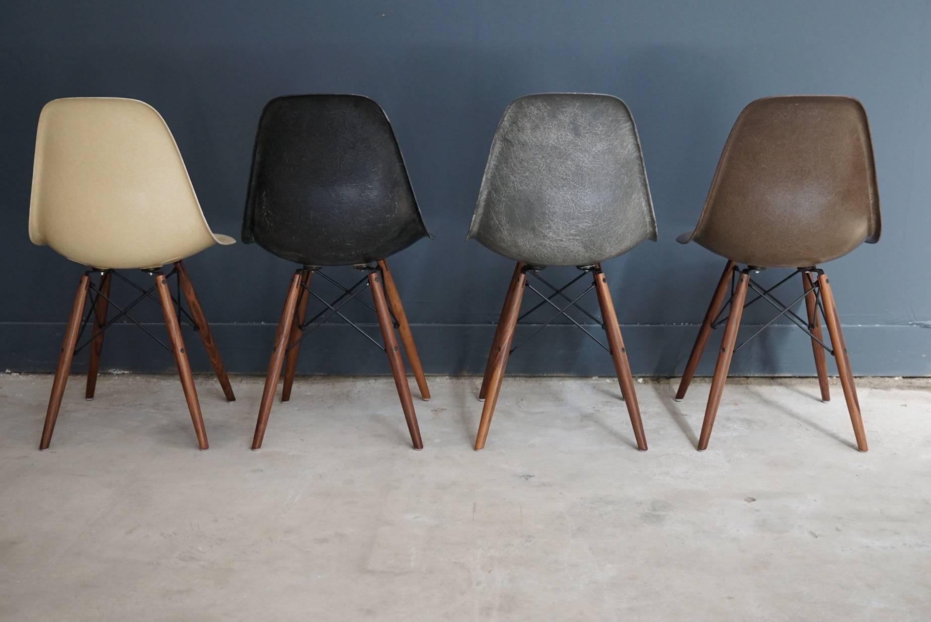 Industrial Set of Four Multi-Color Eames DSW Chairs