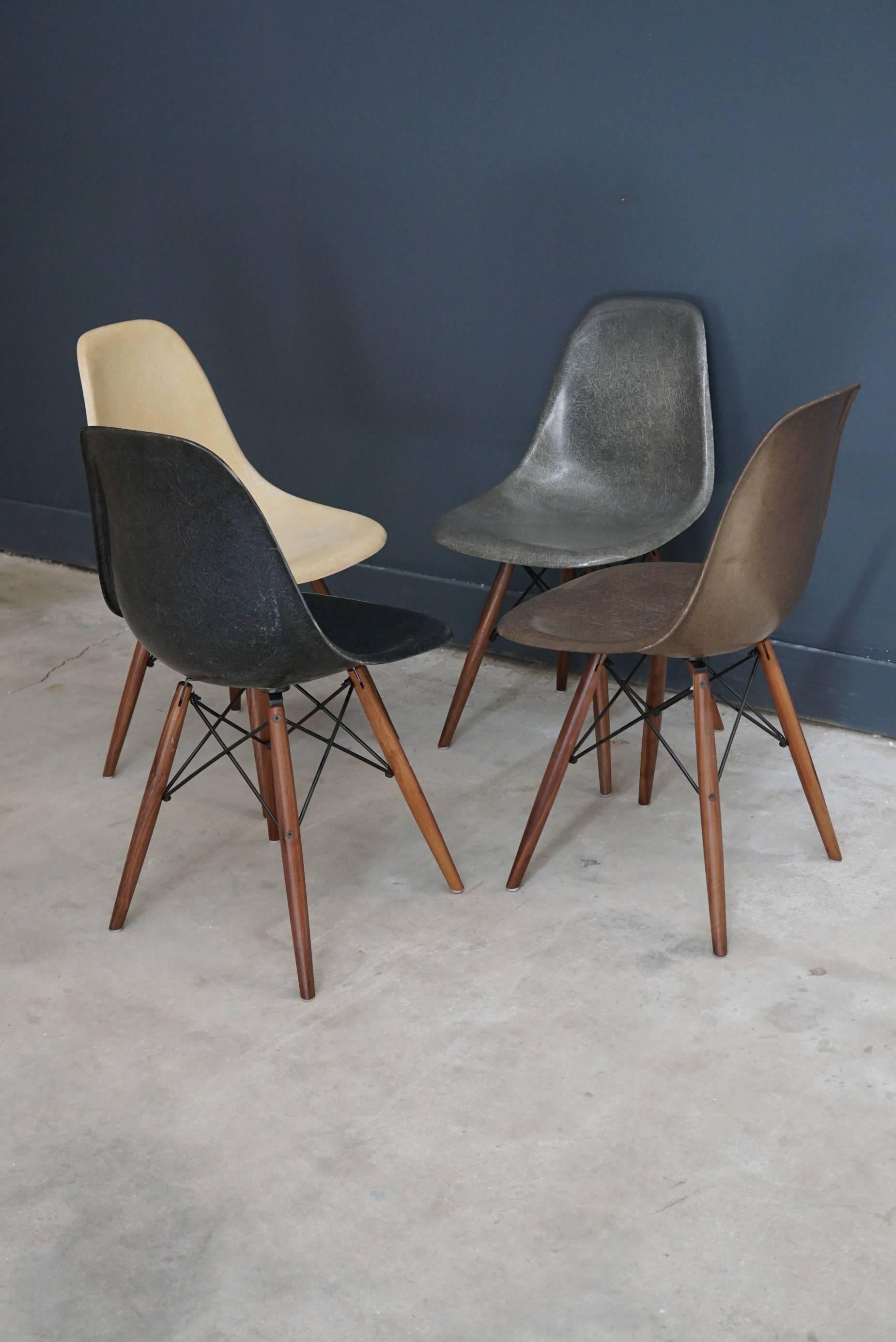 Fiberglass Set of Four Multi-Color Eames DSW Chairs