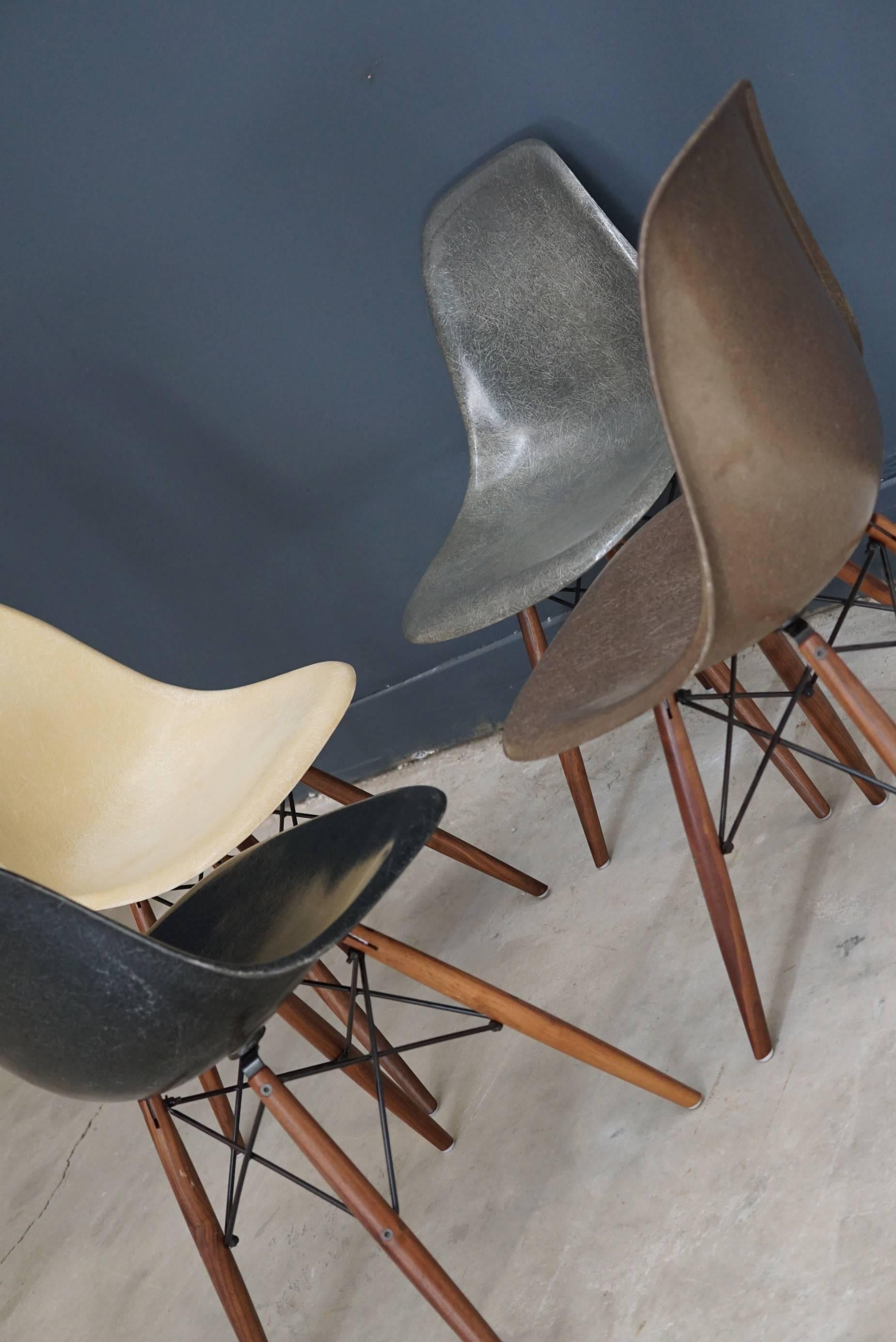 Set of Four Multi-Color Eames DSW Chairs 1