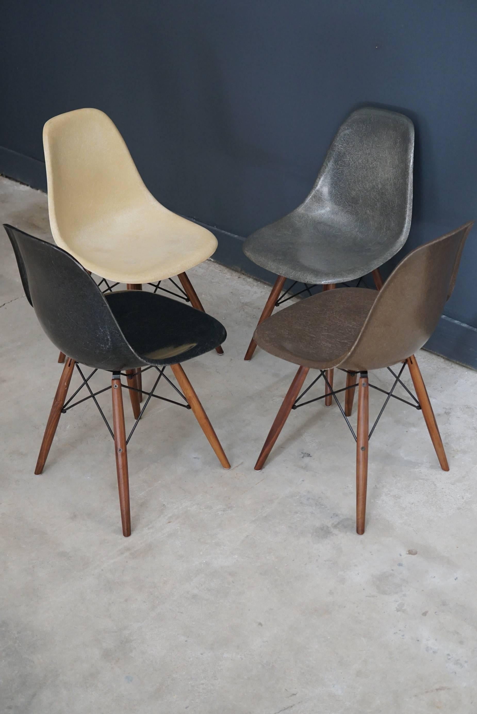 Set of Four Multi-Color Eames DSW Chairs 2
