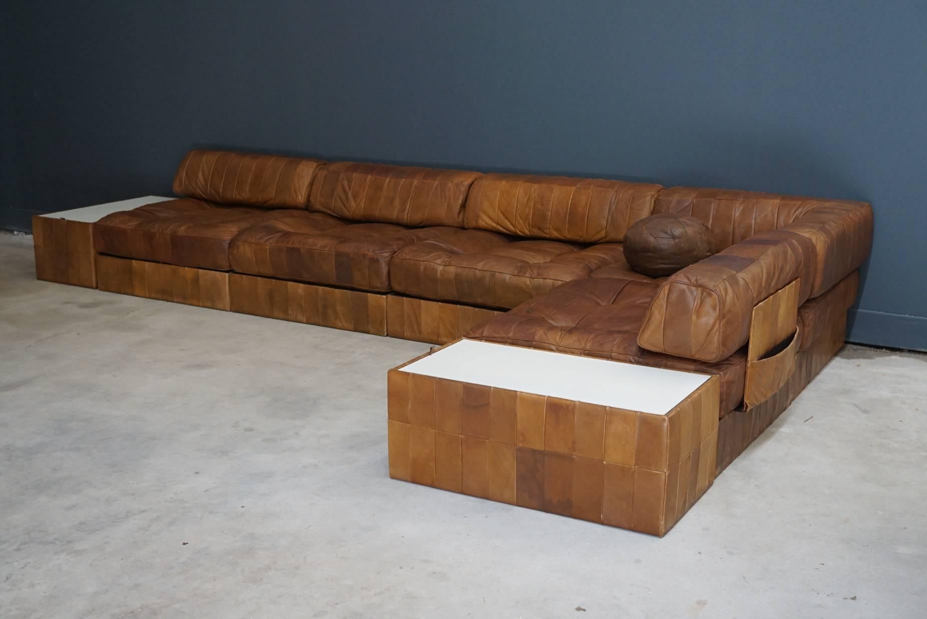 Leather De Sede WK 619 Patchwork Sofa, Six Elements and Two Tables