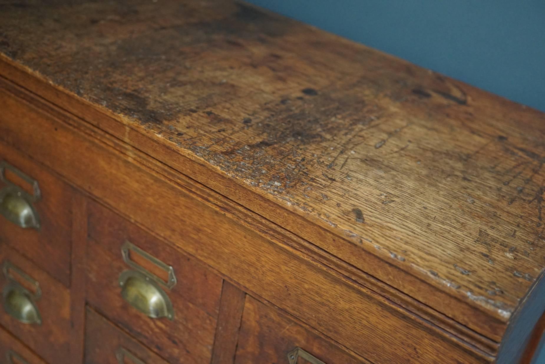 Industrial Vintage French Oak Apothecary Cabinet, 1930s