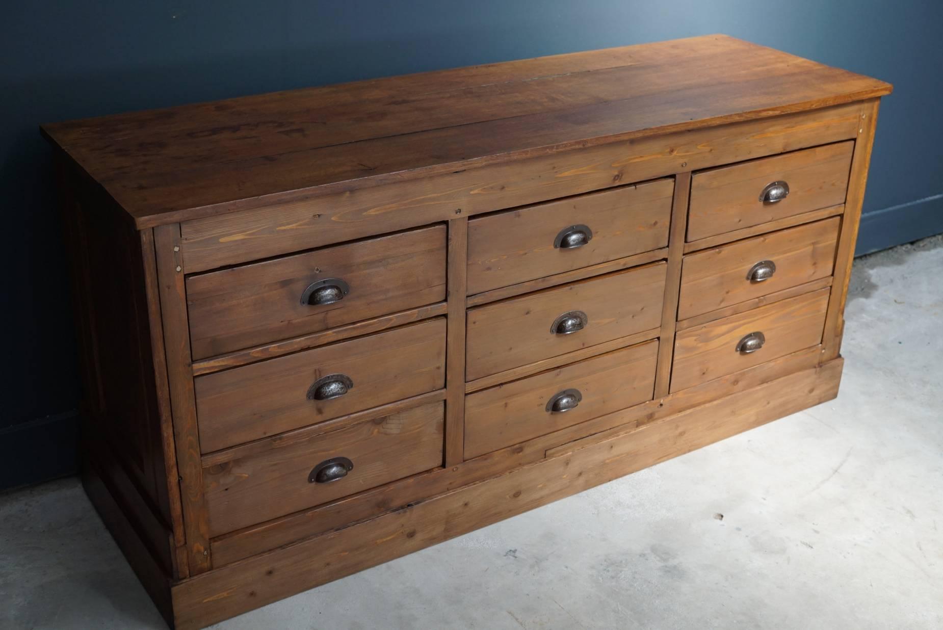 Industrial Vintage French Pine and Oak Apothecary Cabinet, 1930s