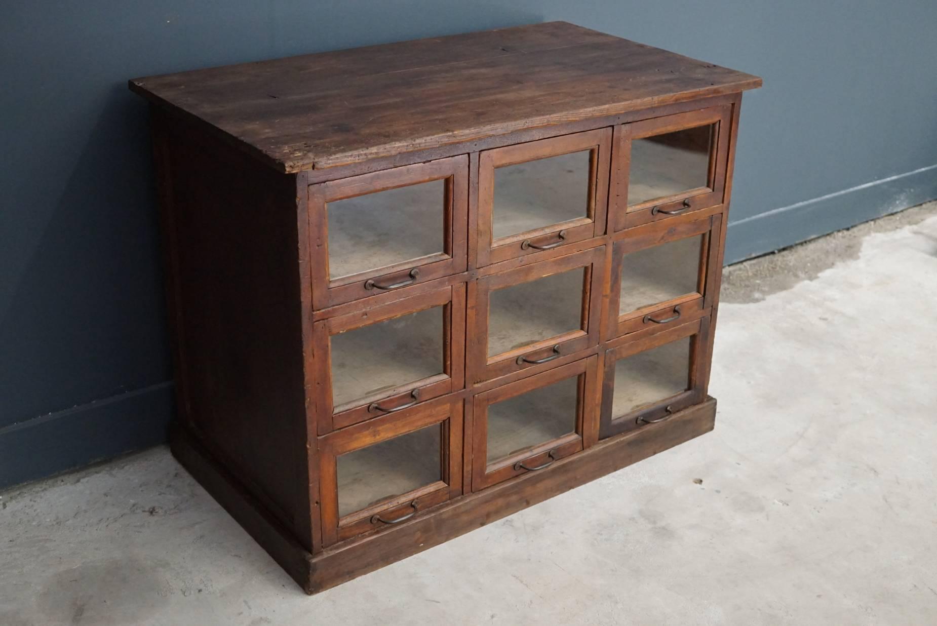 Industrial French Pine Haberdashery Shop Cabinet, 1930s