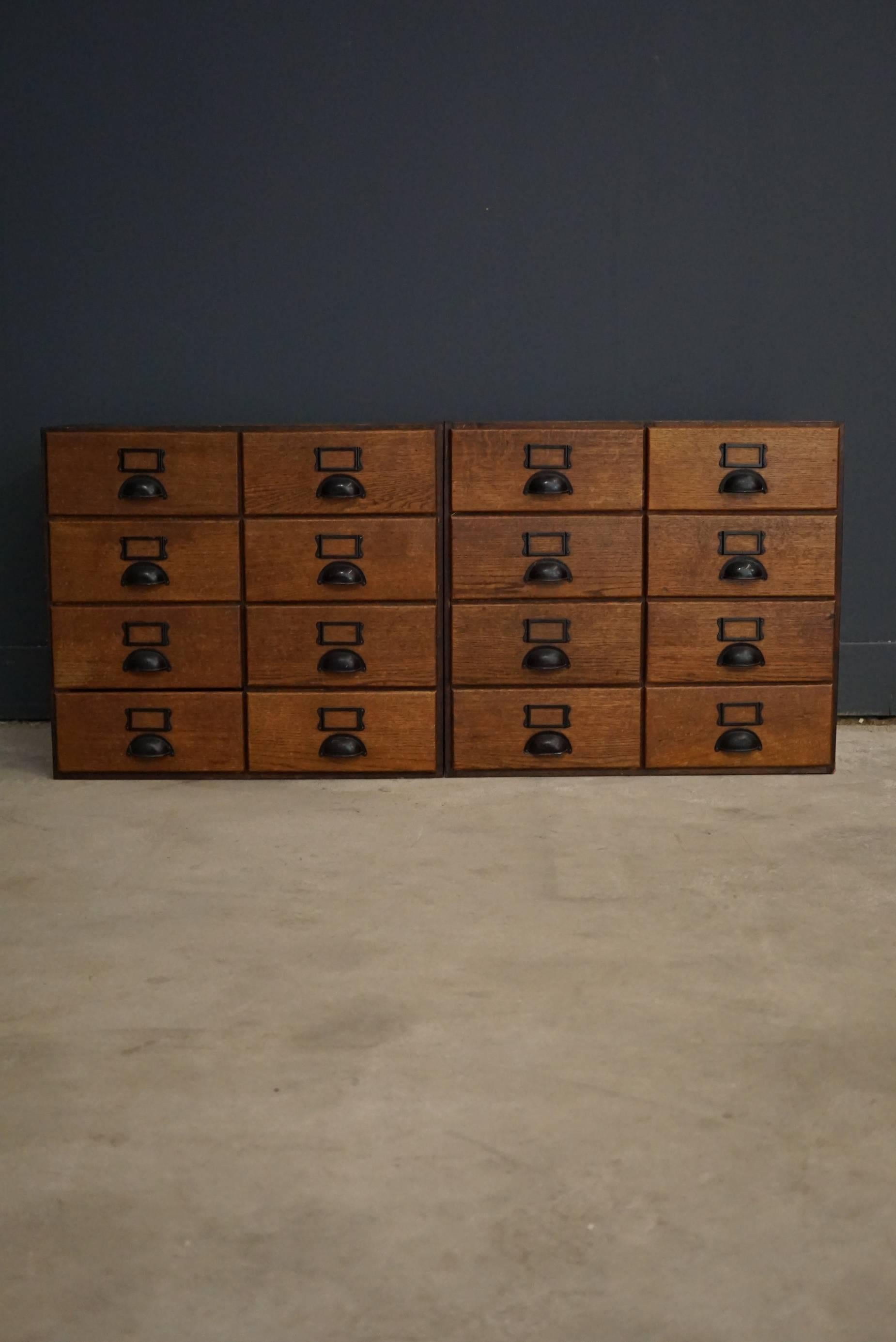 20th Century Pair of German Oak and Pine Apothecary Cabinets, 1950s