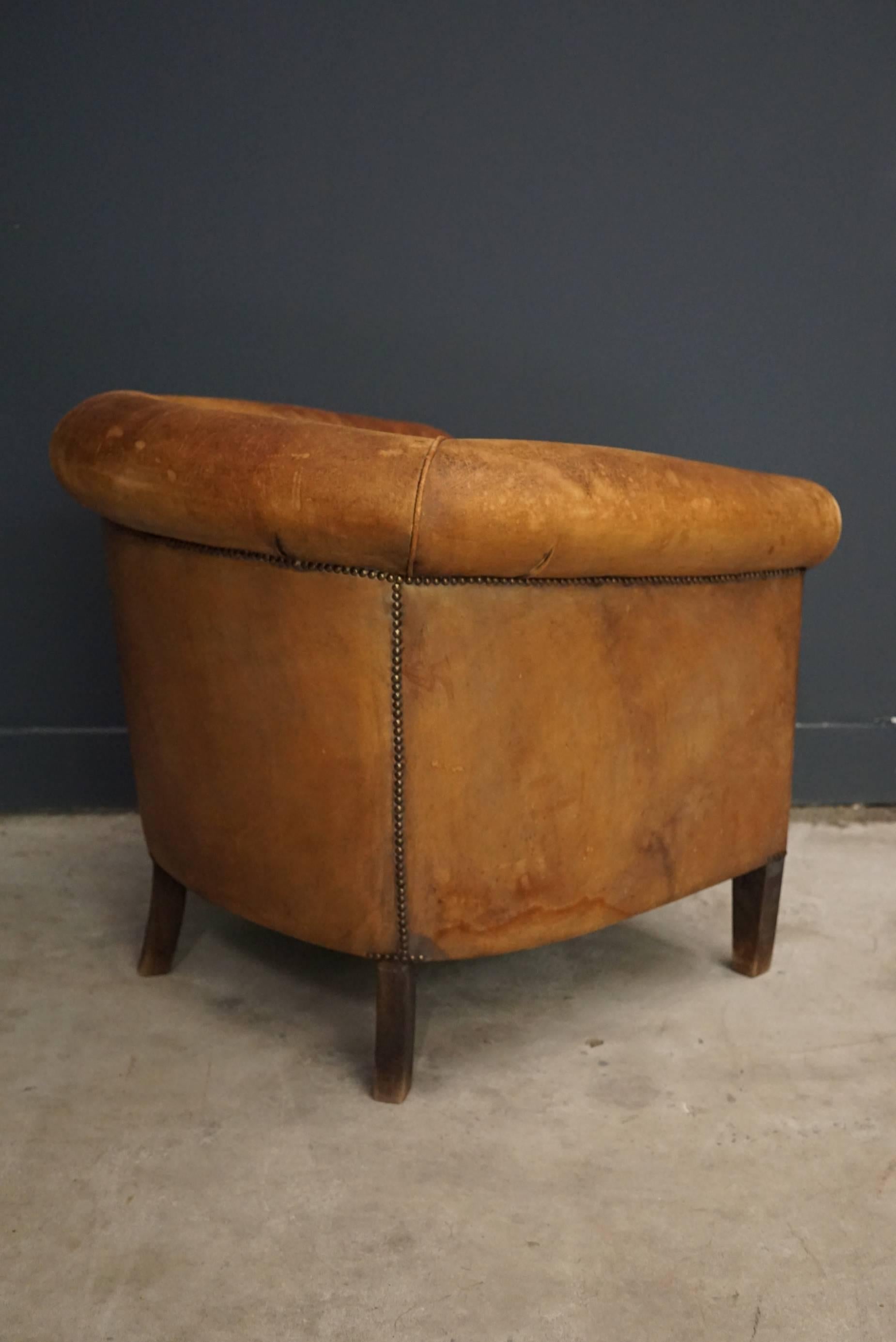 Industrial Vintage French Cognac Leather Club Chair