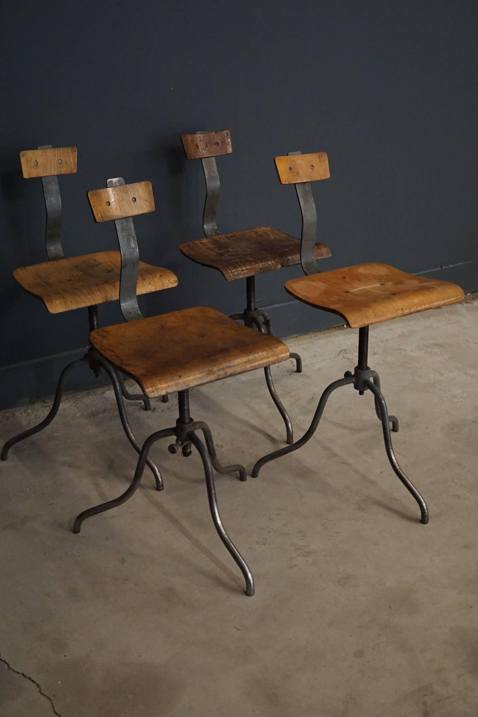 German Set of Four Industrial Workshop Chairs